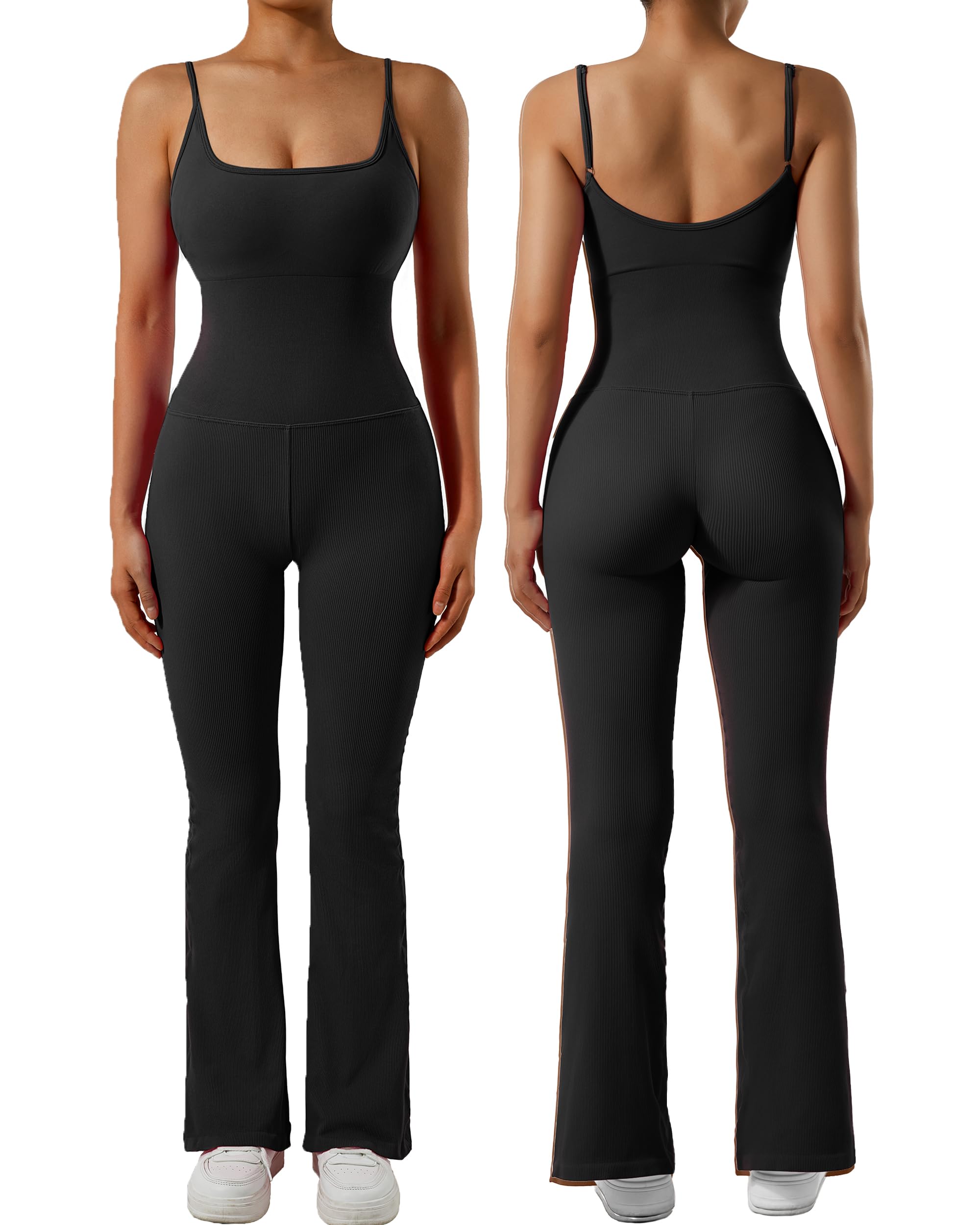 (( similar ))SUUKSESS Women Ribbed Flare One Piece Jumpsuits Seamless Padded Sexy Jumpsuit
