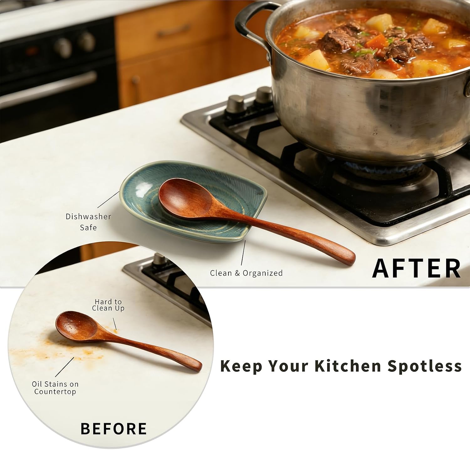 Ceramic Spoon Rest, Utensil Rest for Stove, Counter & Coffee Bar