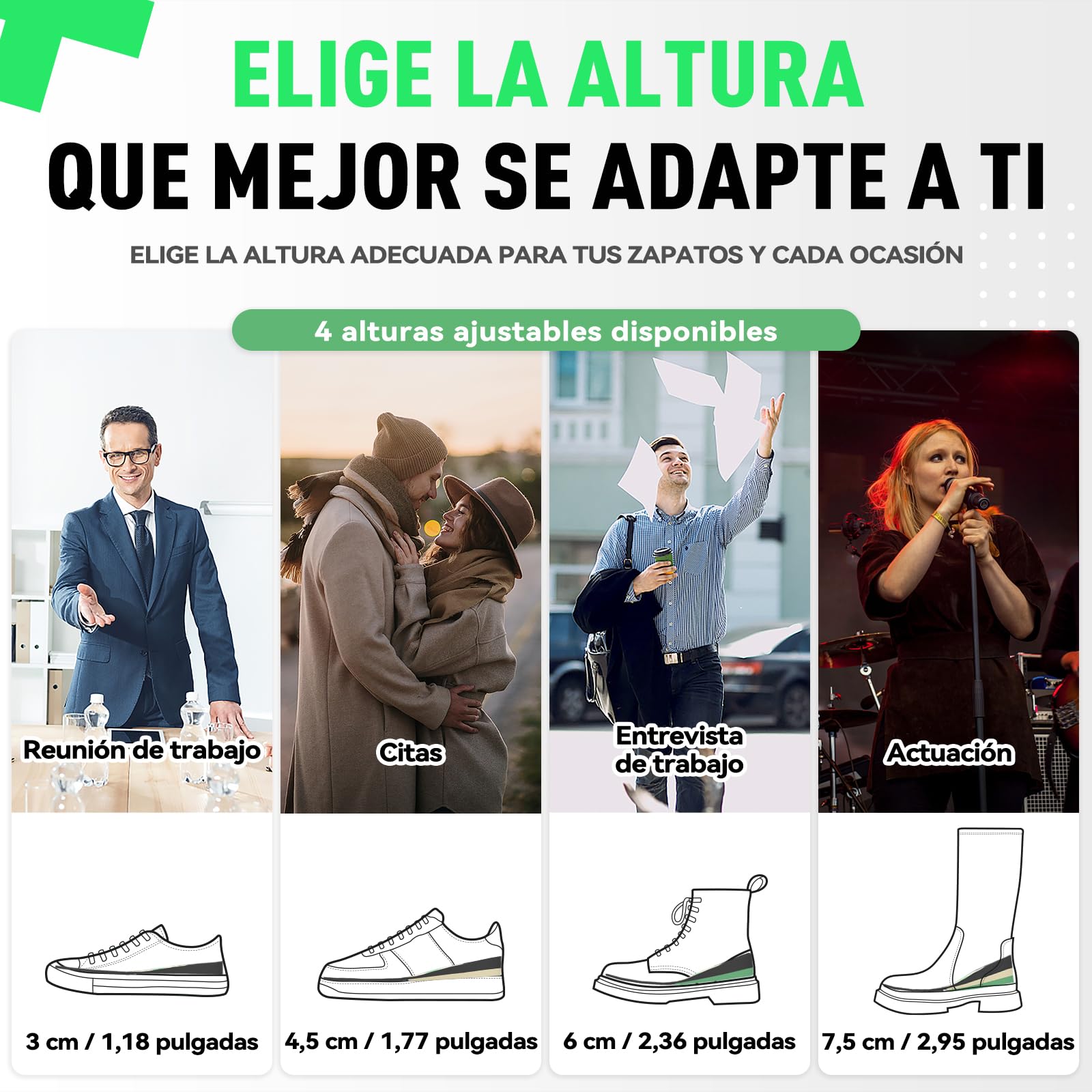 DynWalker Plantillas Elevadoras 3 Capas 3-7,5 cm Amortiguadoras Transpirables Tamaño Ajustable Multicolor