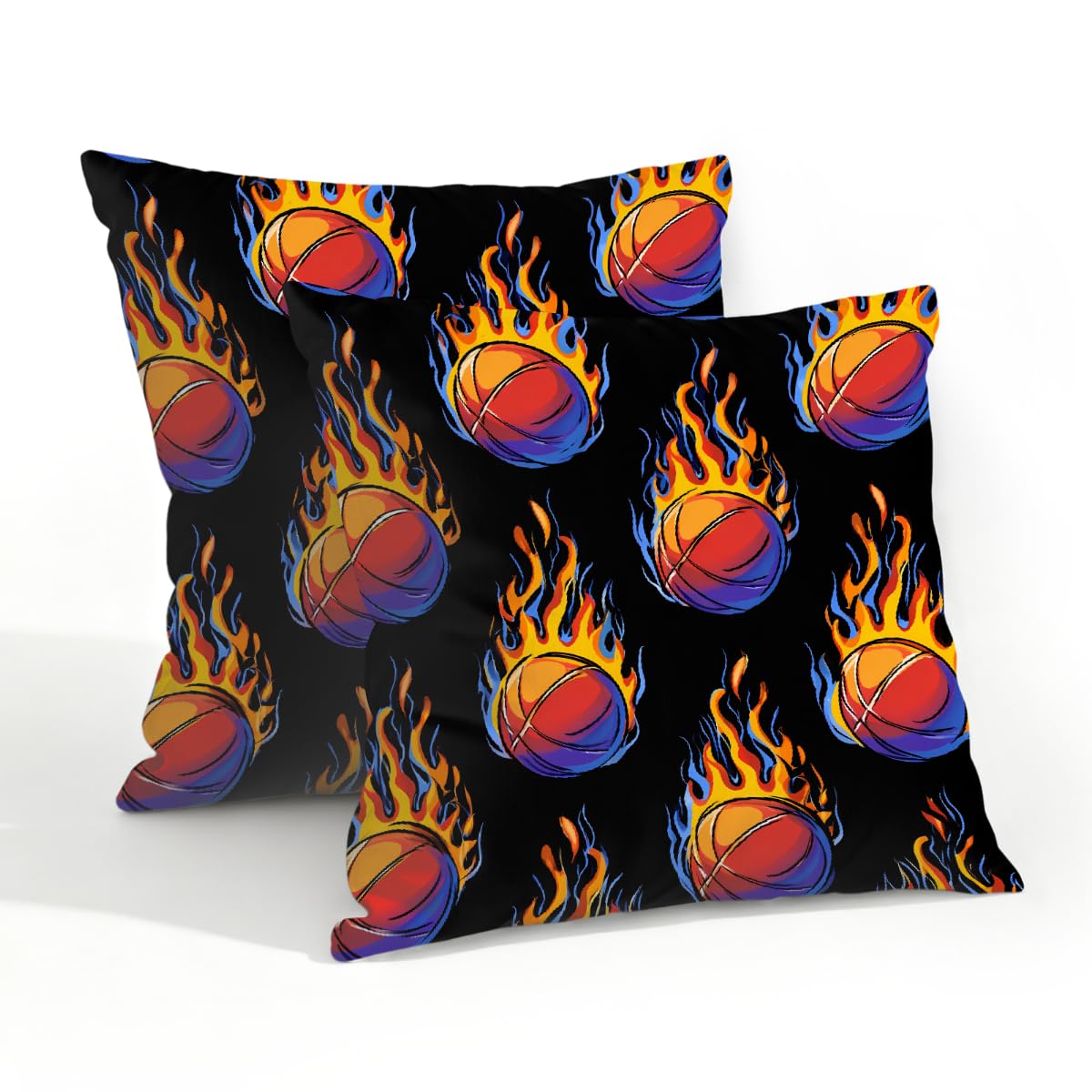 Outdoor Pillow Covers Waterproof Pillowcases 20x20in Set of 2 Cartoon Flame Basketballs Decorative Throw Cushion Case for Couch Sofa Garden Patio Furniture