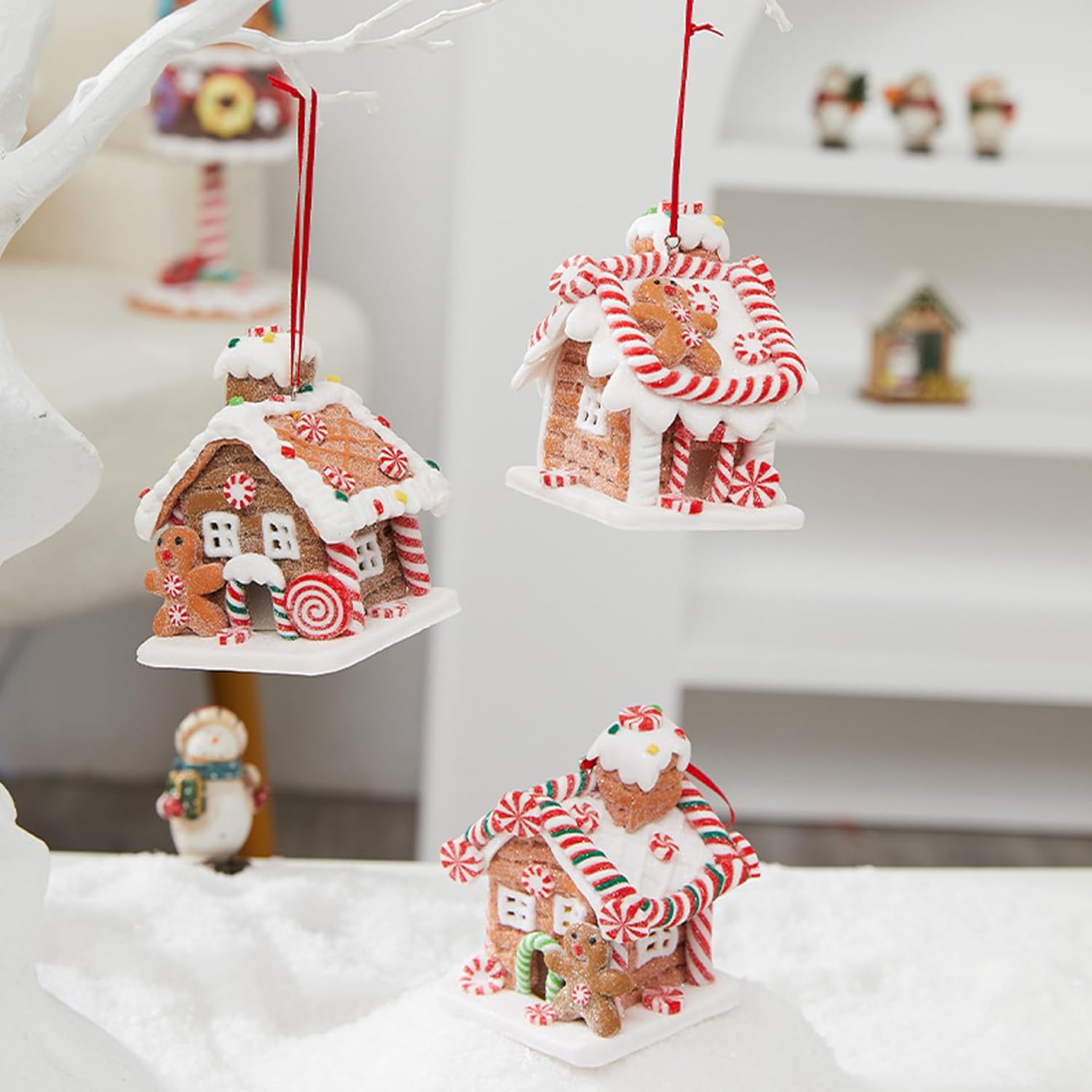 3PCS Gingerbread House LED Gingerbread Village Battery Operated Christmas Village Houses for Xmas Holiday Party Desktop Decor 2.6x2.6x3.2 inch