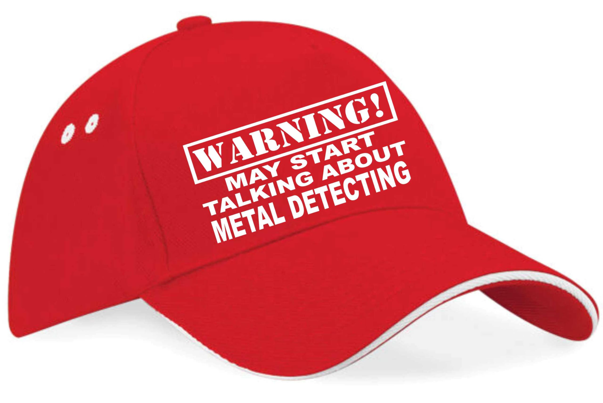 Print4U Warning May Talk About Metal Detecting Baseball Cap Hobby Men & Ladies Red