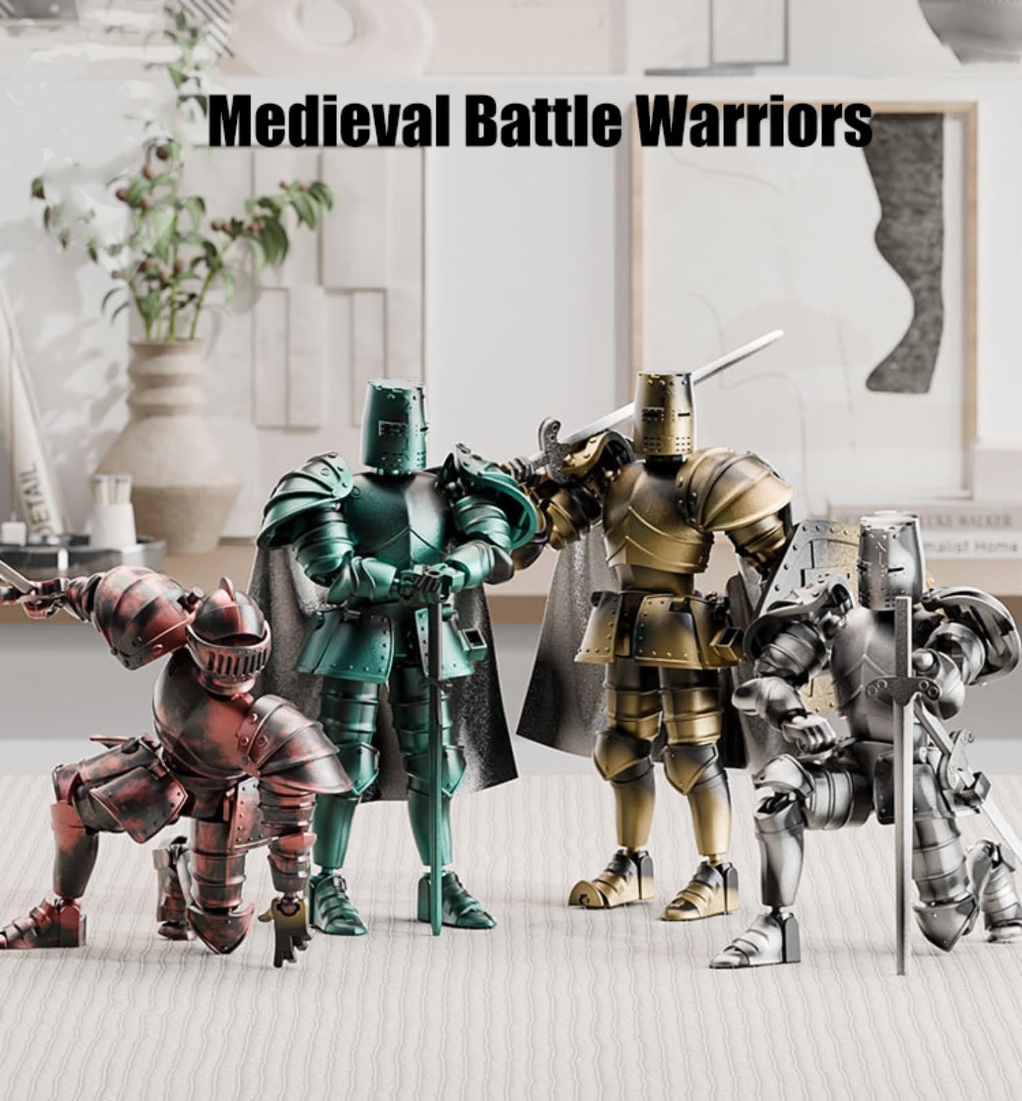 Figurka średniowiecznego rycerza, wieloprzegubowy ruchomy manekin T13, przegubowy robot, model pokazowy wojownika fantasy (wymagany montaż) (srebrna)