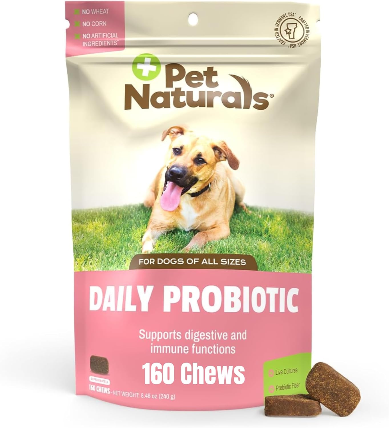 Pet Naturals Daily Probiotic for Dogs, Duck Flavor, 160 Chews – 120M CFUs Pre and Probiotics for Dogs Digestive Health, Gut Health, Immune Support, Diarrhea, Allergies and Itching