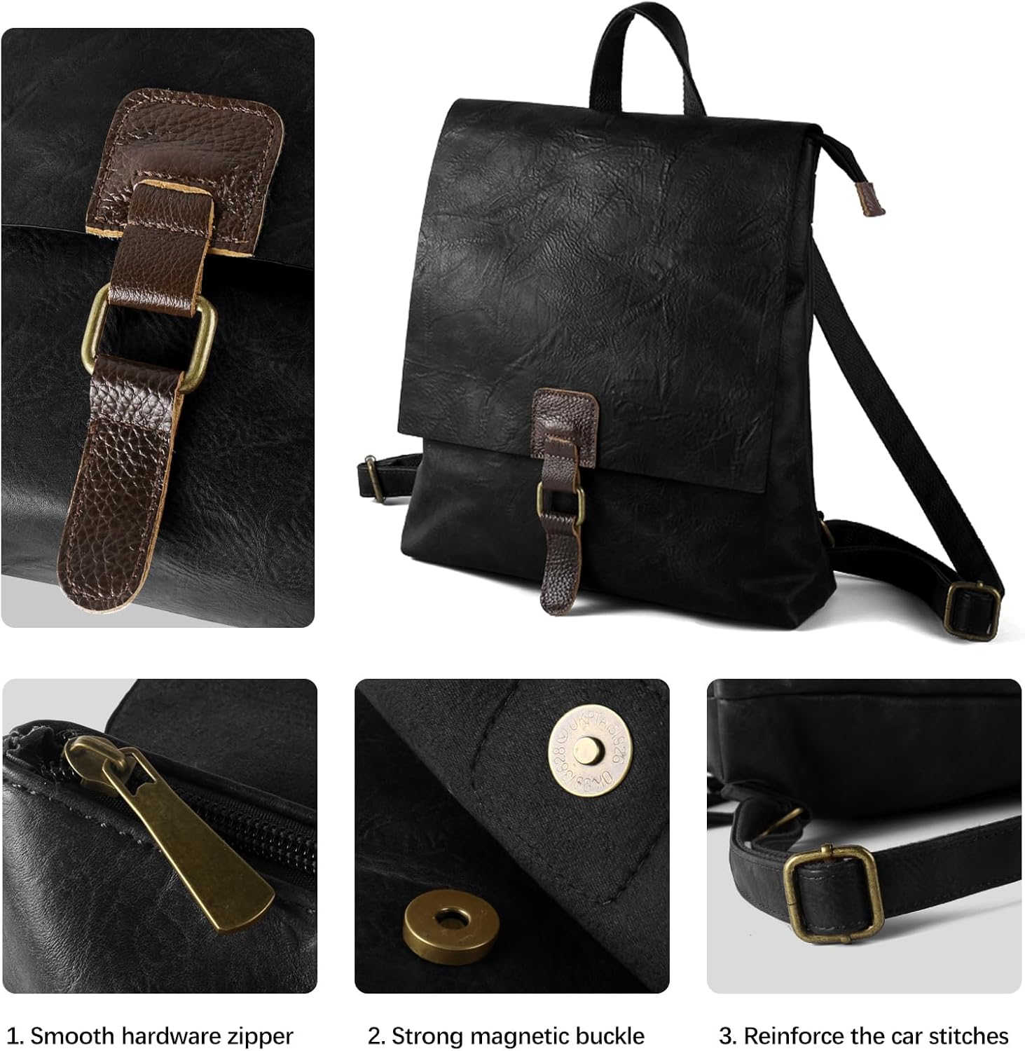 Women's Fashion Backpack Purse Multipurpose Design Convertible Satchel Handbags Shoulder Bag Travel bag (Black) - Image 4