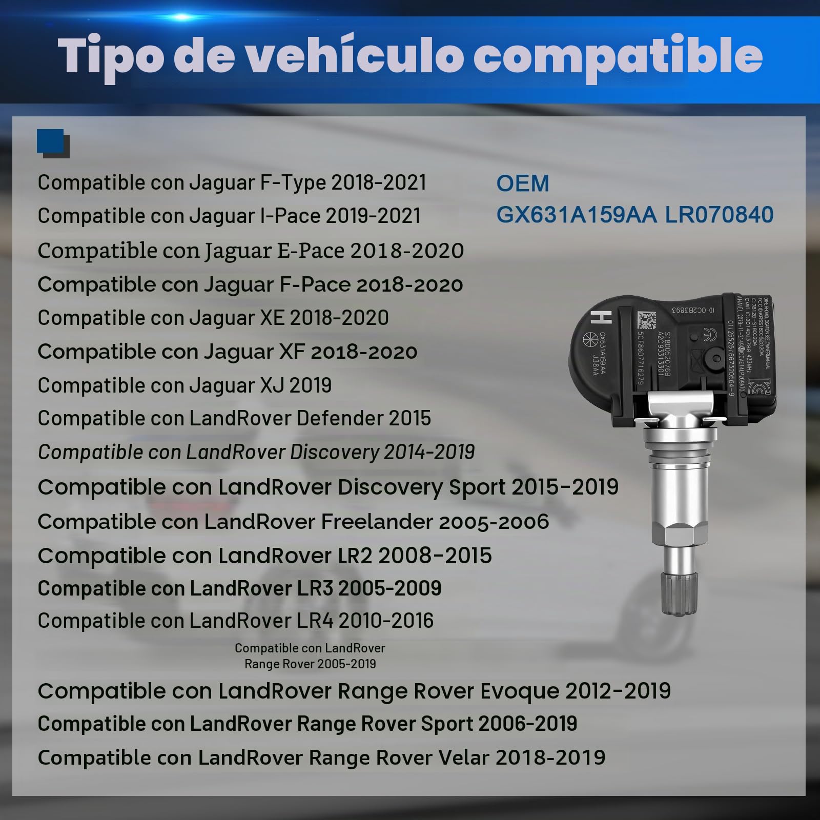 Sensor de Presión de Neumáticos Compatible con Range Rover Sport Evoque LandRover Discovery RDKS TPMS Compatible con Jaguar F-Pace I-Pace XE XF XJ GX631A159AA LR070840 4 Piezas | RDKS TPMS Sensor de presión de neumáticos compatible con Jaguar F-Pace I-Pac