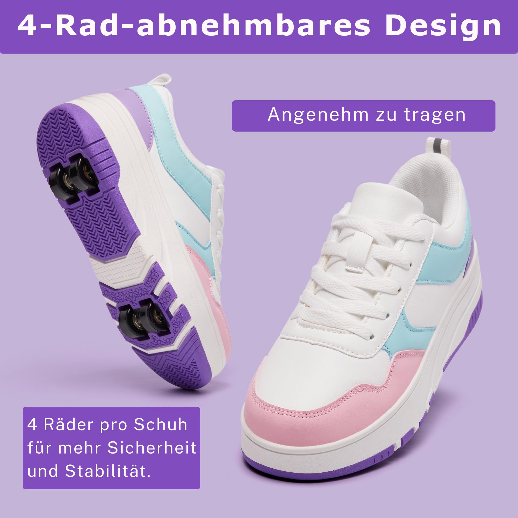 Mädchen Damen Schuhe mit Rollen Skate, Sneakers mit abnehmbaren Rädern Sportschuh