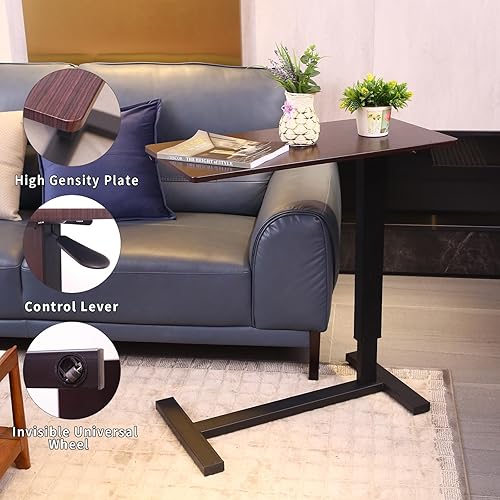 Miniatura 4 de Mesita de noche ajustable sobre la cama con ruedas giratorias ocultas, escritorio deslizante neumático estación de trabajo móvil para el hogar y el