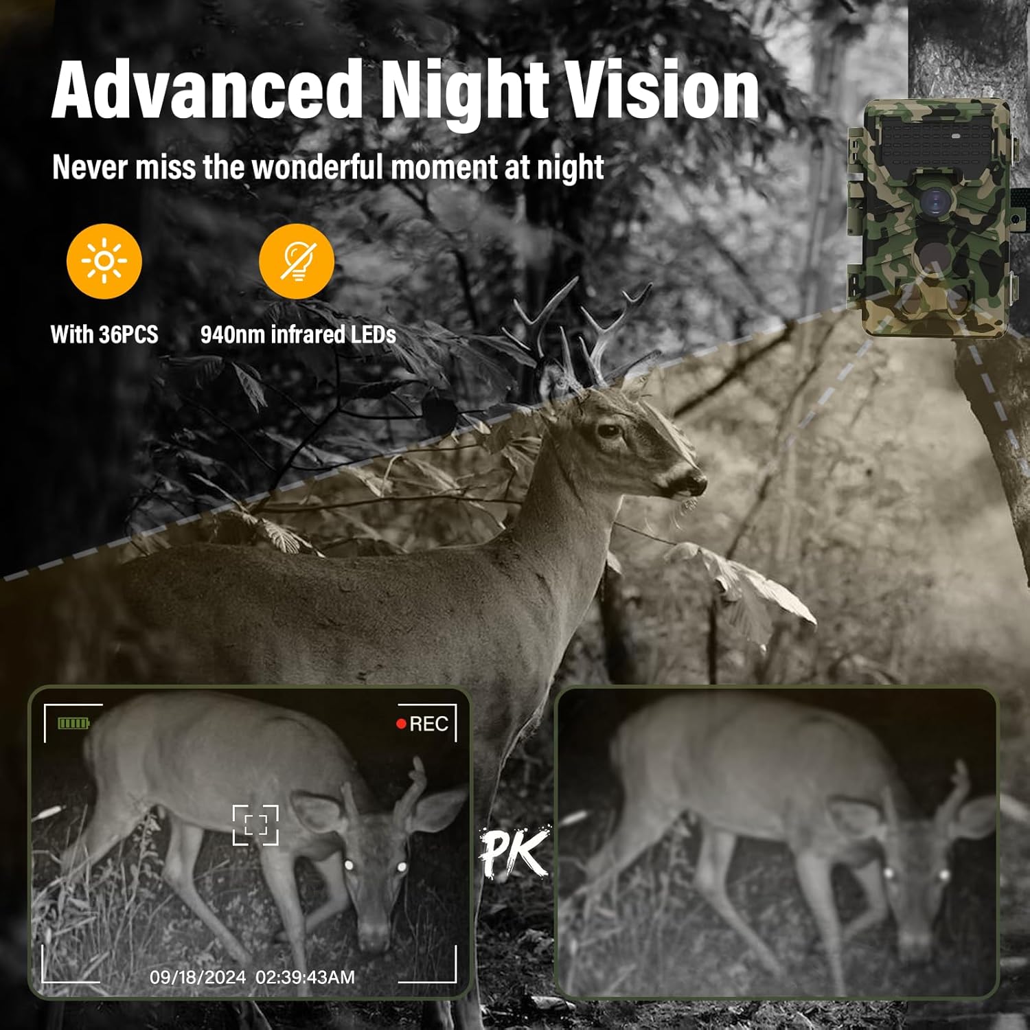 Trail Camera - Game Camera 24MP 1080p with Night Vision Motion Activated Waterproof, IP66 Waterproof Hunting Cameras 0.6s Trigger Time for Wildlife Monitoring Deer Hunting (Shadow)