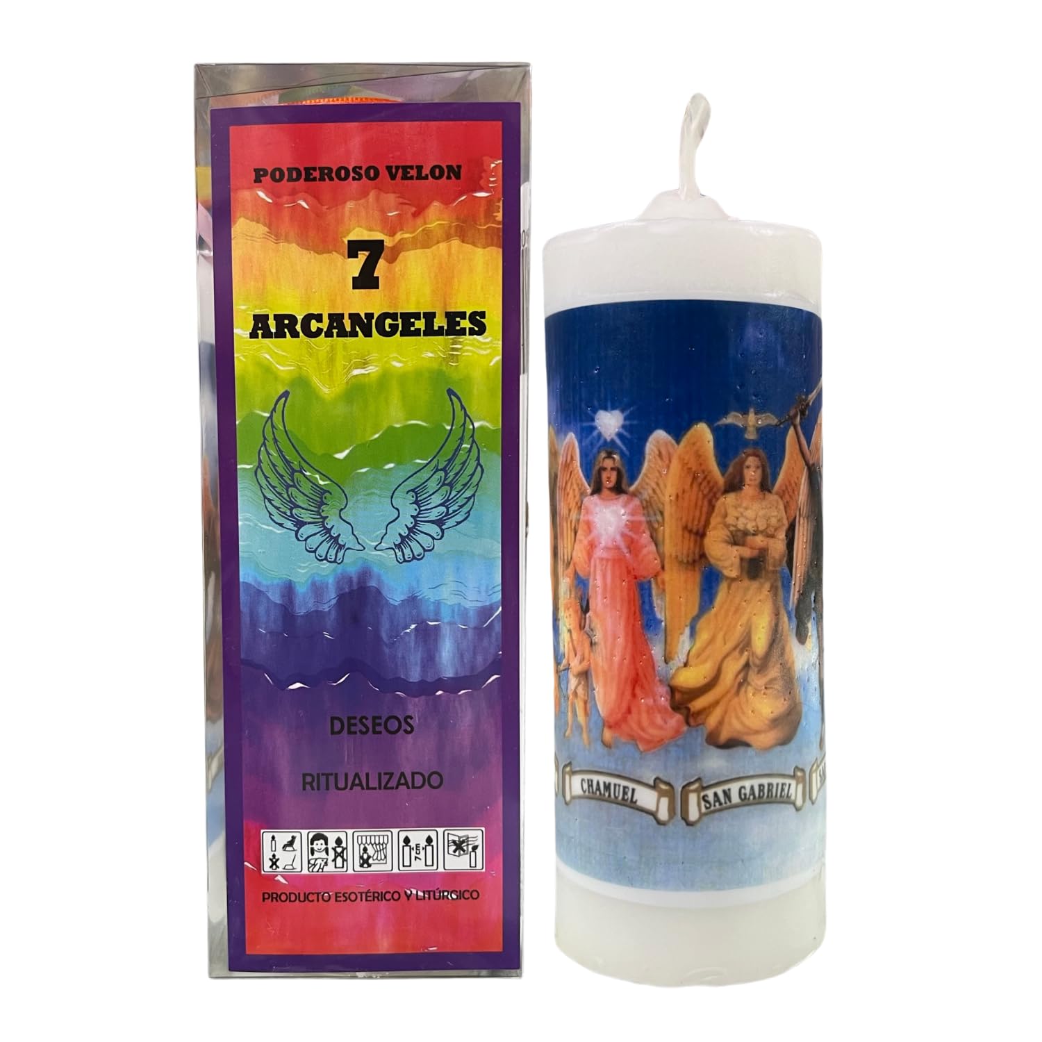 Velón de los Siete Arcángeles para Cualquier Petición | Vela Ritualizada para Pedir tus Deseos a los Arcángeles Miguel, Gabriel, Rafael, Chamuel, Uriel, Jofiel y Zadquiel.