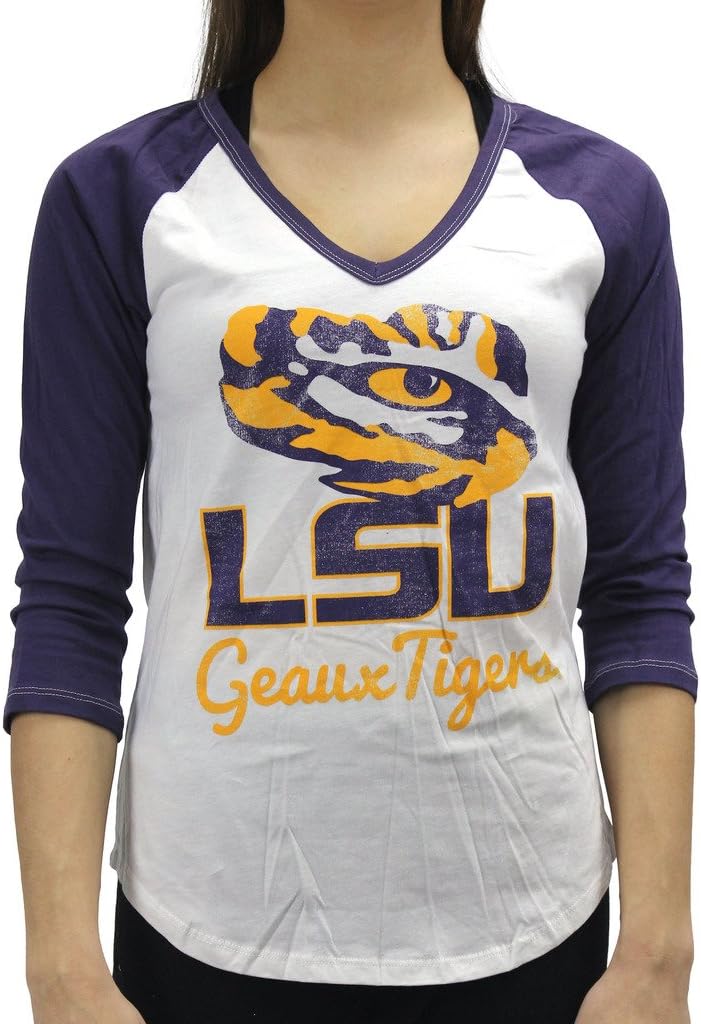 University Tees Women' s Apparel LSU Geaux Tigers Short Sleeve V Neck T-Shirt 3/4 sleeve