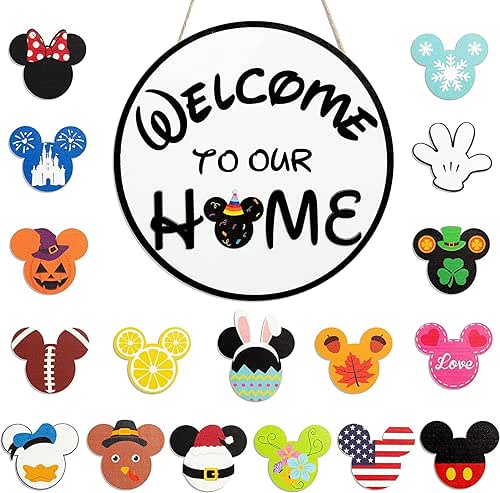 SUPYFD 19Pcs Cute Mouse Interchangeable Seasonal Welcome Door Sign for