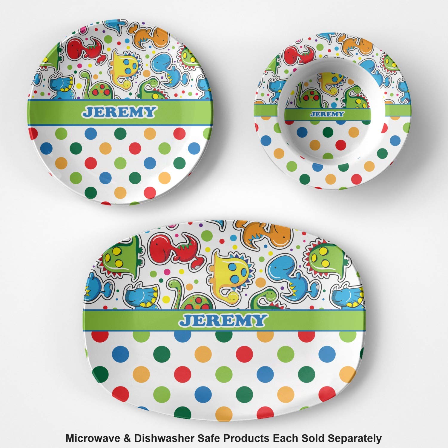 Personalized Dinosaur Print & Dots Plastic Bowl - Microwave Safe - Composite Polymer