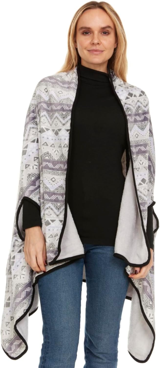 GO UNDER Ladies Reversible Wearable Blanket Wrap with Arm Holes Soft Cozy - Image 2