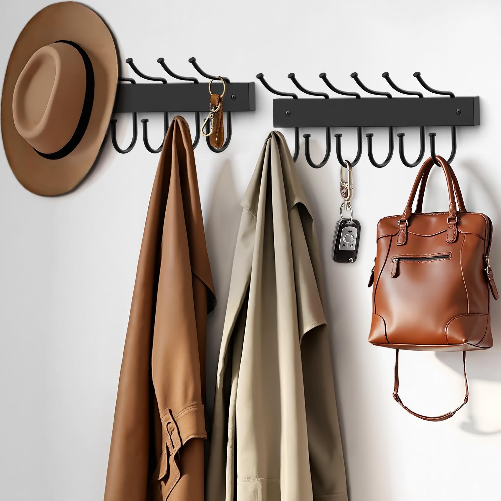 OTECKK 2 Pack Coat Rack Wall Mount,6 Double Coat Hooks Wall Hooks for Hanging,Space Saving Hangers Closet Organizer Wooden Coat Rack Wall Mount Hanger for Coats Towel Scarves Keys Hats
