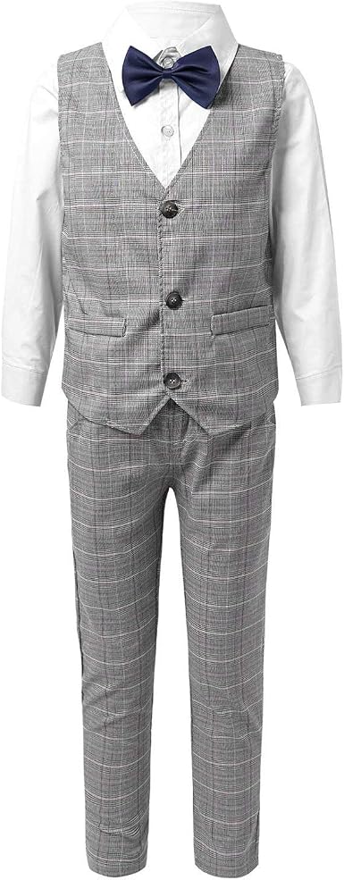 Gentleman Smoking,Set di abbigliamento per bambini e ragazzi con giacca da smoking + camicia bianca + pantaloni + papillon 4 pezzi per abbigliamento da matrimonio, blu navy, 8-9 anni