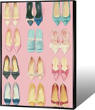 BFADMN Vintage Luxury Feminine Shoe Poster Trendy Colorful Bow Heels Canvas Wall Art Coquettish Pink Girly Room Aesthetic Prints Painting For Home Bedroom Living Room Wall Decor 12x16in Unframed