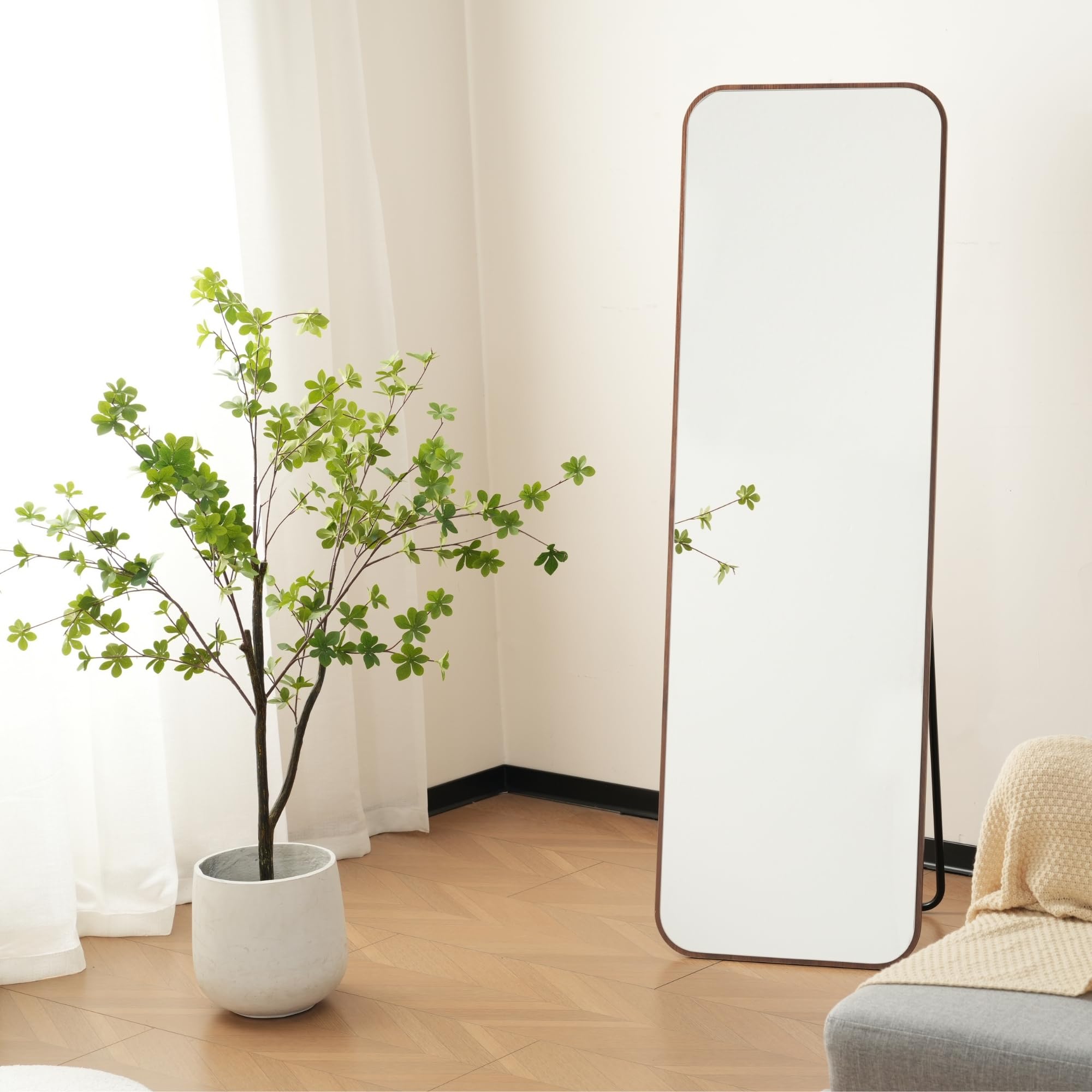 Amazon.co.jp: OSJ 姿見鏡 北欧風 丸角ウッドフレーム ミラー 自立式