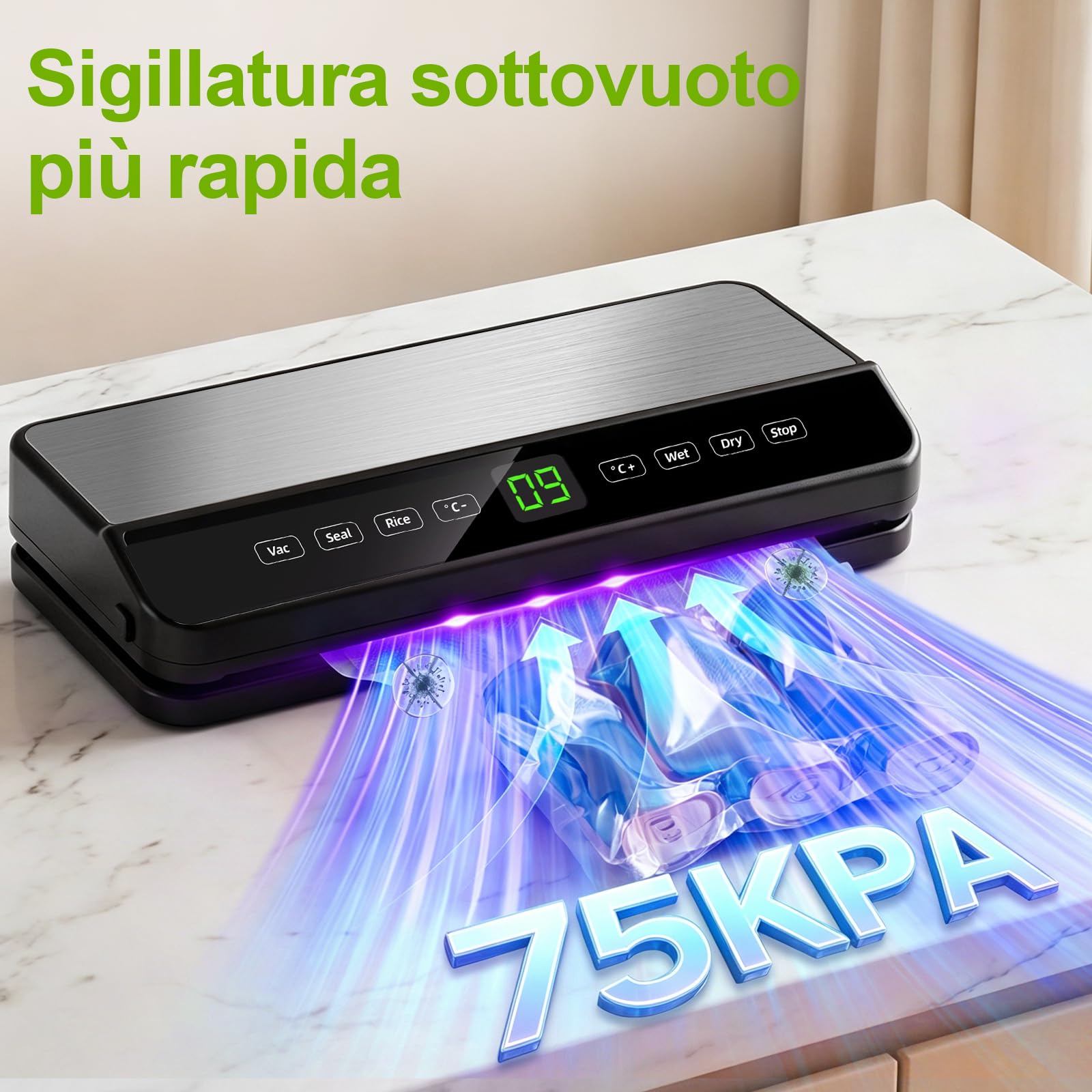 Macchina Sottovuoto Alimenti, Automatica Macchina per sottovuoto a secco/umido, Vacuum Sealer Professionale con taglierina integrata, 20 sacchetti & 1 sacchetto arrotolato e tubo per sottovuoto