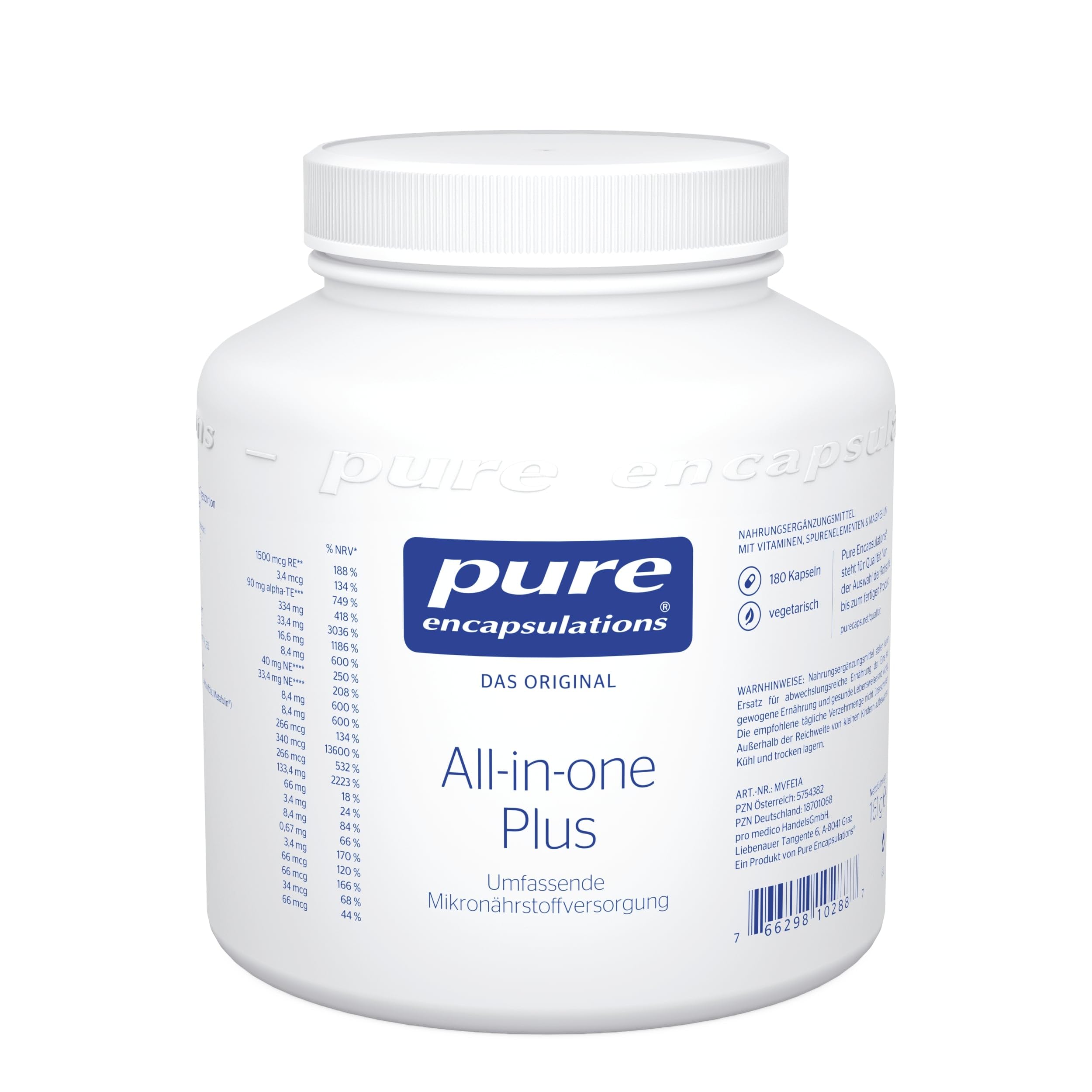Pure Encapsulations - All-in-One Plus - Multivitamin - B-Vitamine, Vitamin C, D und A, Biotin, Zink, Magnesium, Selen, Jod - Vitamine, Mineralstoffe & Nahrungsergänzungsmittel - 180 Kapseln