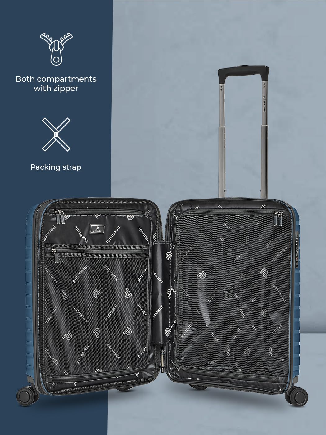 Pactastic Hartschalen Kabinen-Koffer | Kleiner Cabin-Trolley 40 x 20 x 55 cm von 40 auf 48 Liter erweiterbar | aus hochwertigem Polypropylen | 4 Doppelrollen & TSA-Schloss (Collection 04)