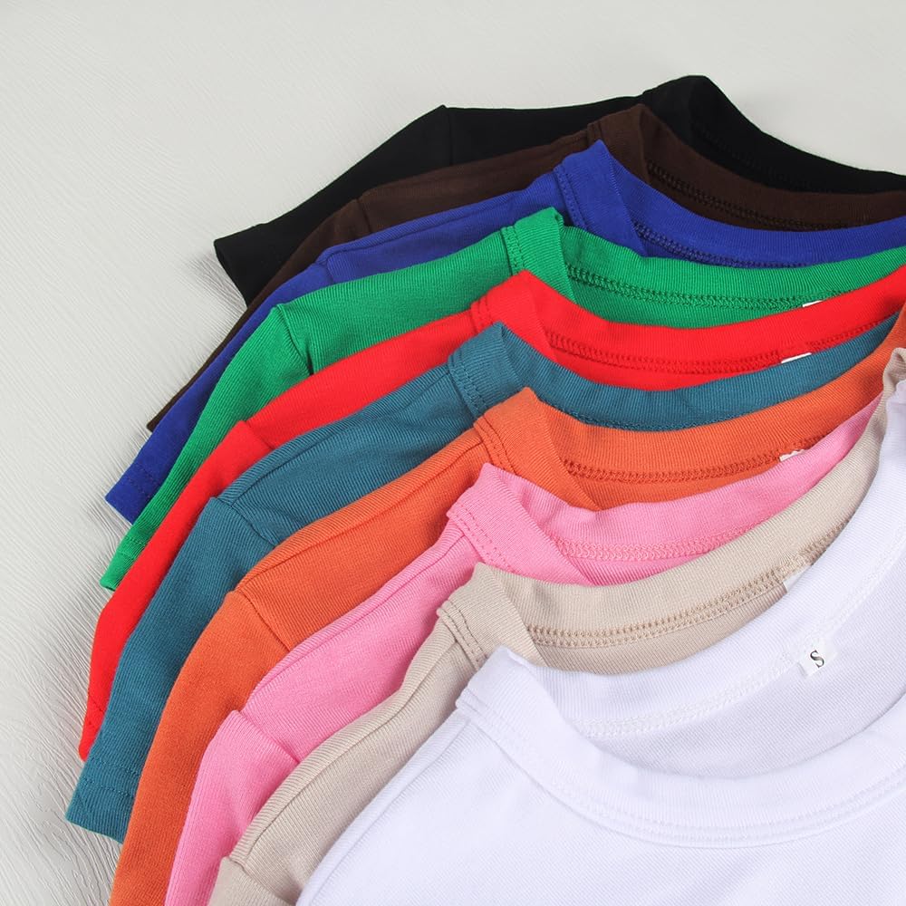 GEMBERA Womens' Stretchy Ribbed High Neck Short Sleeve Gym Workout Slim Fitted Casual Full Length Top T-Shirt - Image 6