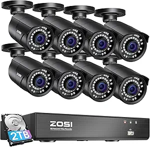 ZOSI 8MP 4K PoE Home Security Camera System Outdoor, H.265+ 8CH PoE NVR (16CH Expandable) with 2TB HDD for 24/7 Recording, 8PCS 5MP(3K) Bullet IP Cameras, Motion Detection, Remote Control asin的图片