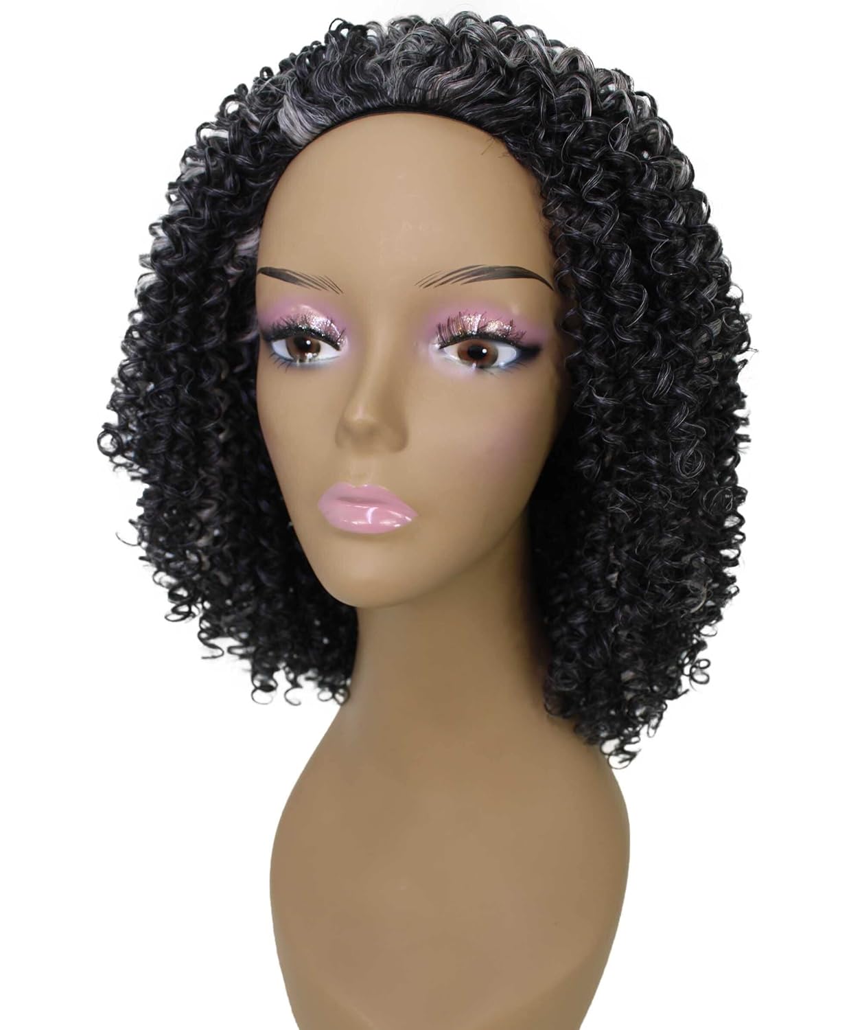 LUXLUXE Alexandra Curly Layered 14 in Long Half Wig Mix Human Hair and Synthetic Fibers, Multiple Shades of Natural & Blended Colors