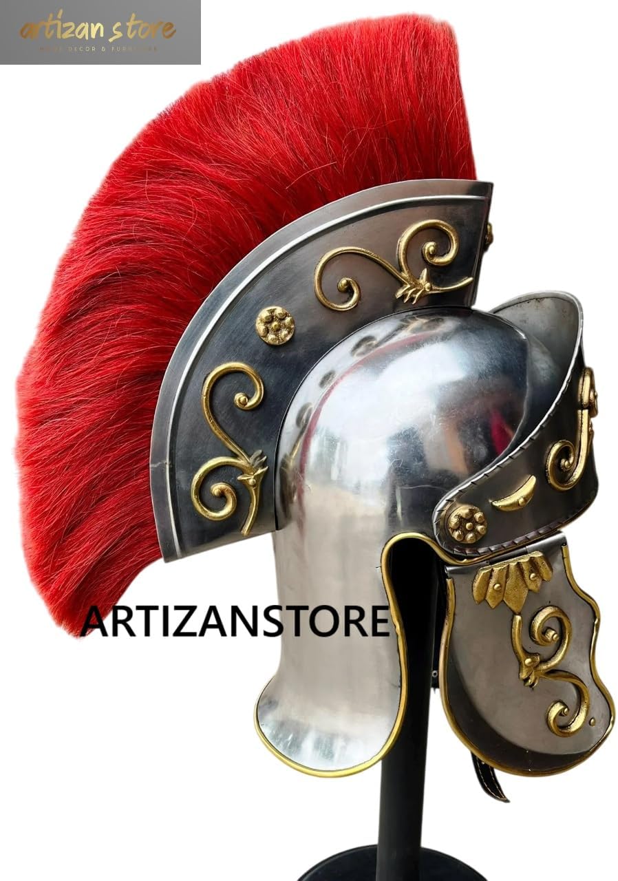 ARTIZANSTORE Medieval Greek Corinthian Queen brass helmet With Red Crest