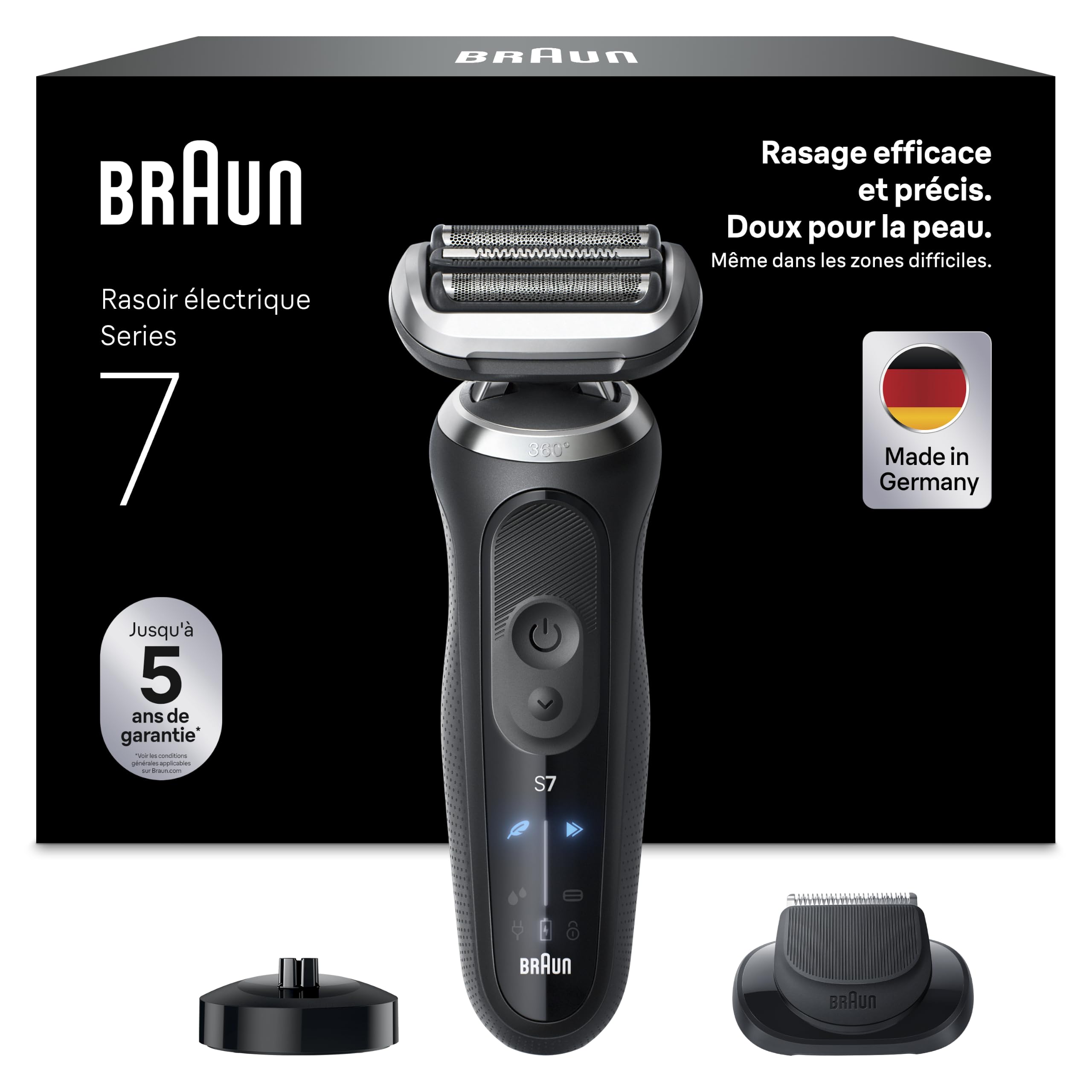 Braun Rasoir Electrique Homme Series 7 72-N4200cs Noir | Etanche, Batterie Rechargeable, 3 Modes de Rasage, Coffret avec Etui de Voyage, Accessoire Tondeuse de Précision