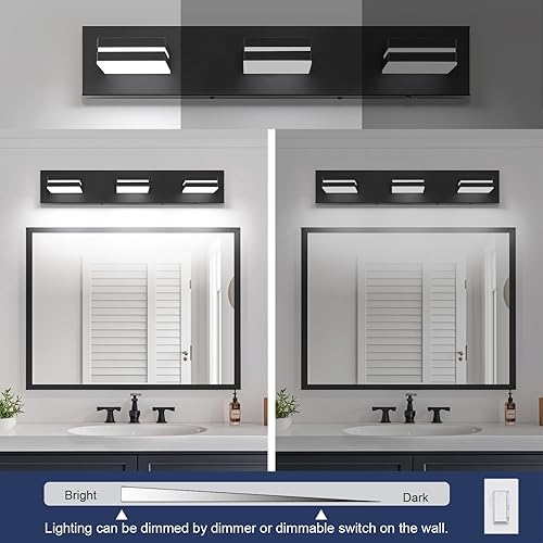 Miniatura 5 de Accesorios de iluminación de tocador de baño sobre espejo (3 luces, 5CCT, regulable) modernos accesorios de iluminación LED de pared de baño, negro
