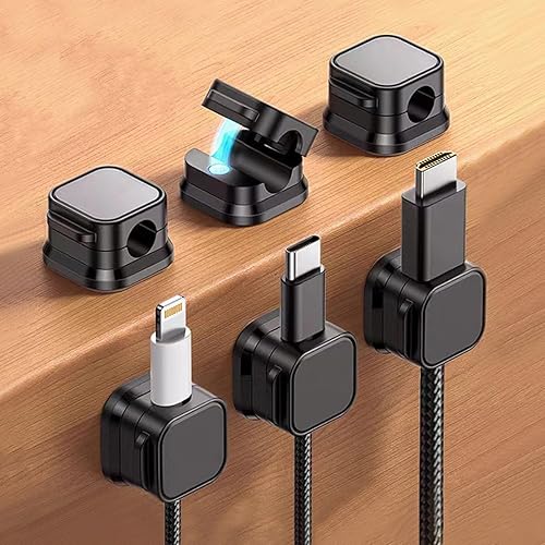 Paquete de 6 organizadores magnéticos de cables, gestión de cables sin esfuerzo, organizador de cables de computadora, clips adhesivos para cable