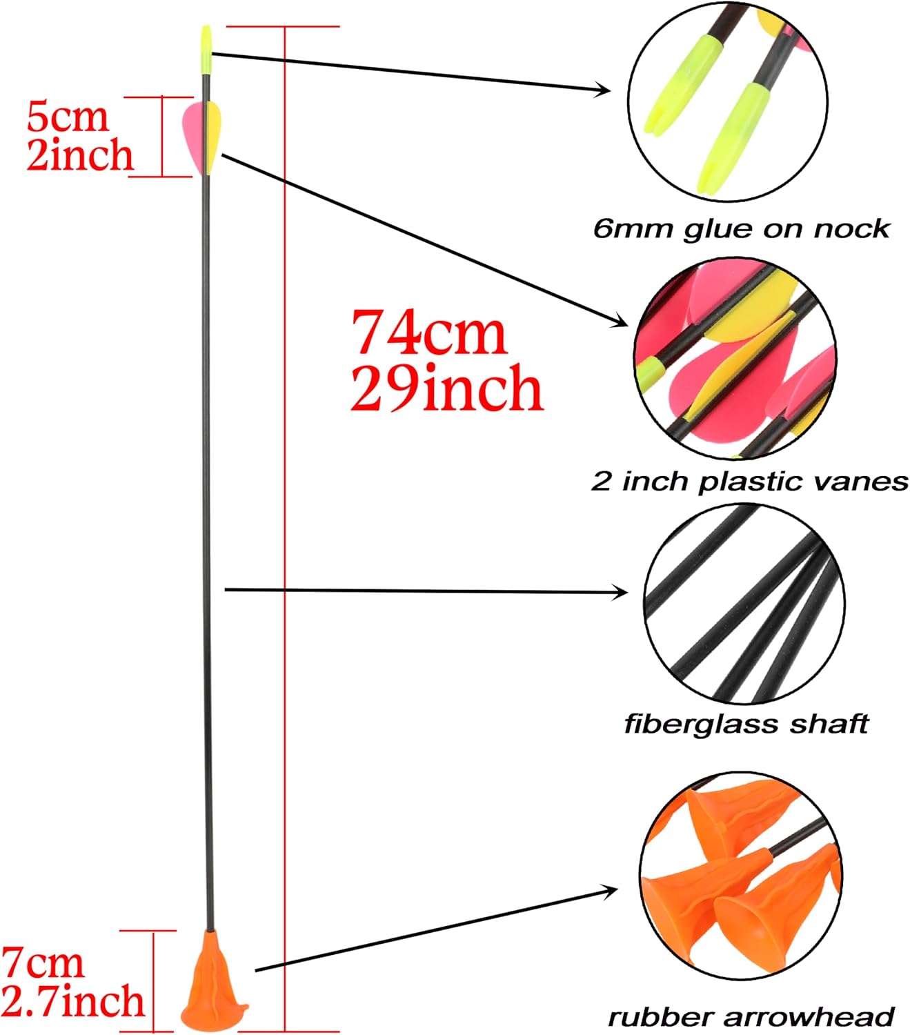 29 Inch Fiberglass Suction Cup Arrows Sucker Arrows Game Arrows Safty Arrows for Outdoor Target Sports Game