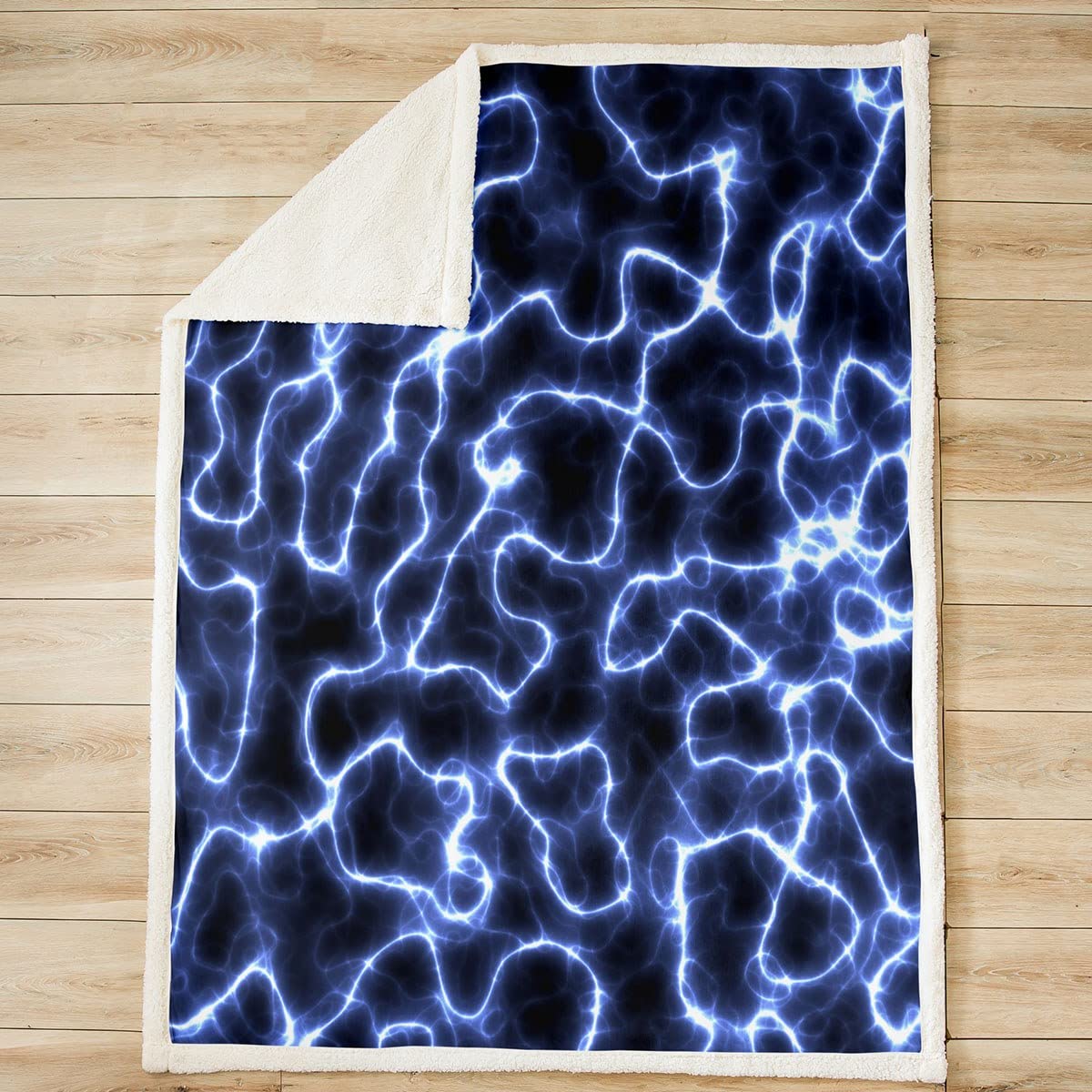 Coperta in pile Lightning Sherpa con linee energetiche incandescenti coperta in pile 3D blu cosmica per ragazzi e ragazze, ragazzi e adolescenti, coperta per divano letto, king 200 x 201 cm