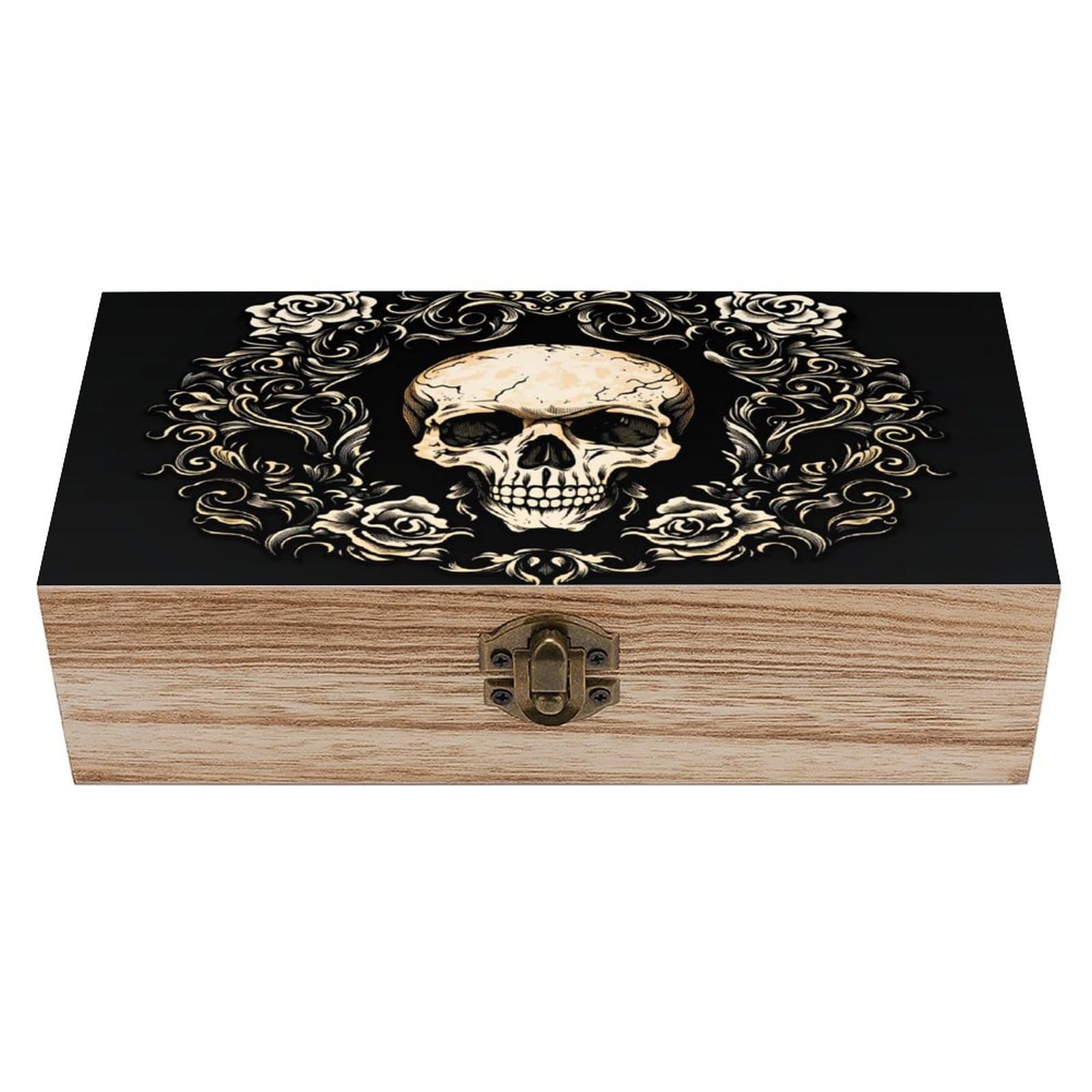 asbwuo Skull-Patterned Vintage Wooden Keepsake Box
