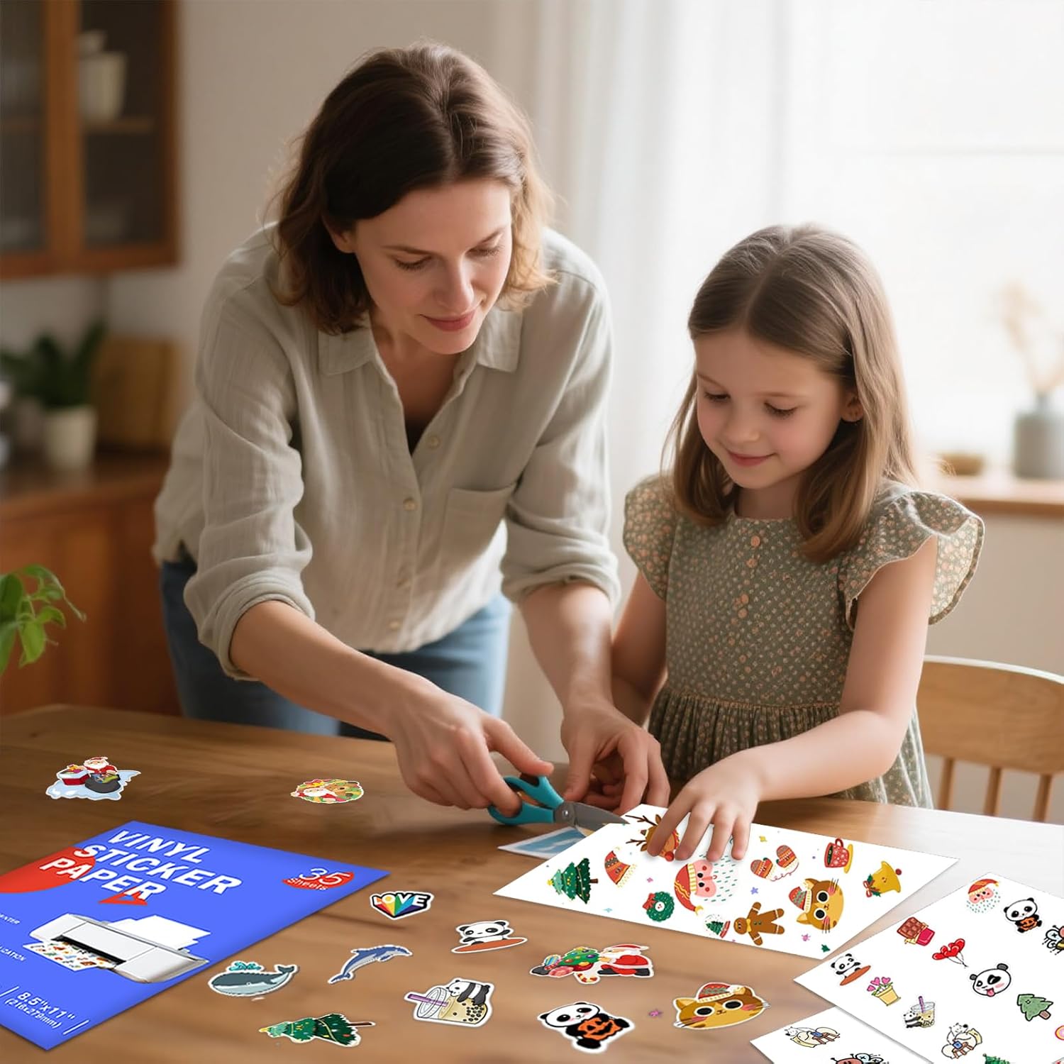 Aevdor 35 Sheets Premium Printable Vinyl Sticker Paper for Inkjet Printer, Matte White Adhesive Paper Waterproof, Durability Adhesive Paper 8.5x11, Fast Dry, Holds Ink Well, Great for Cutting Machines