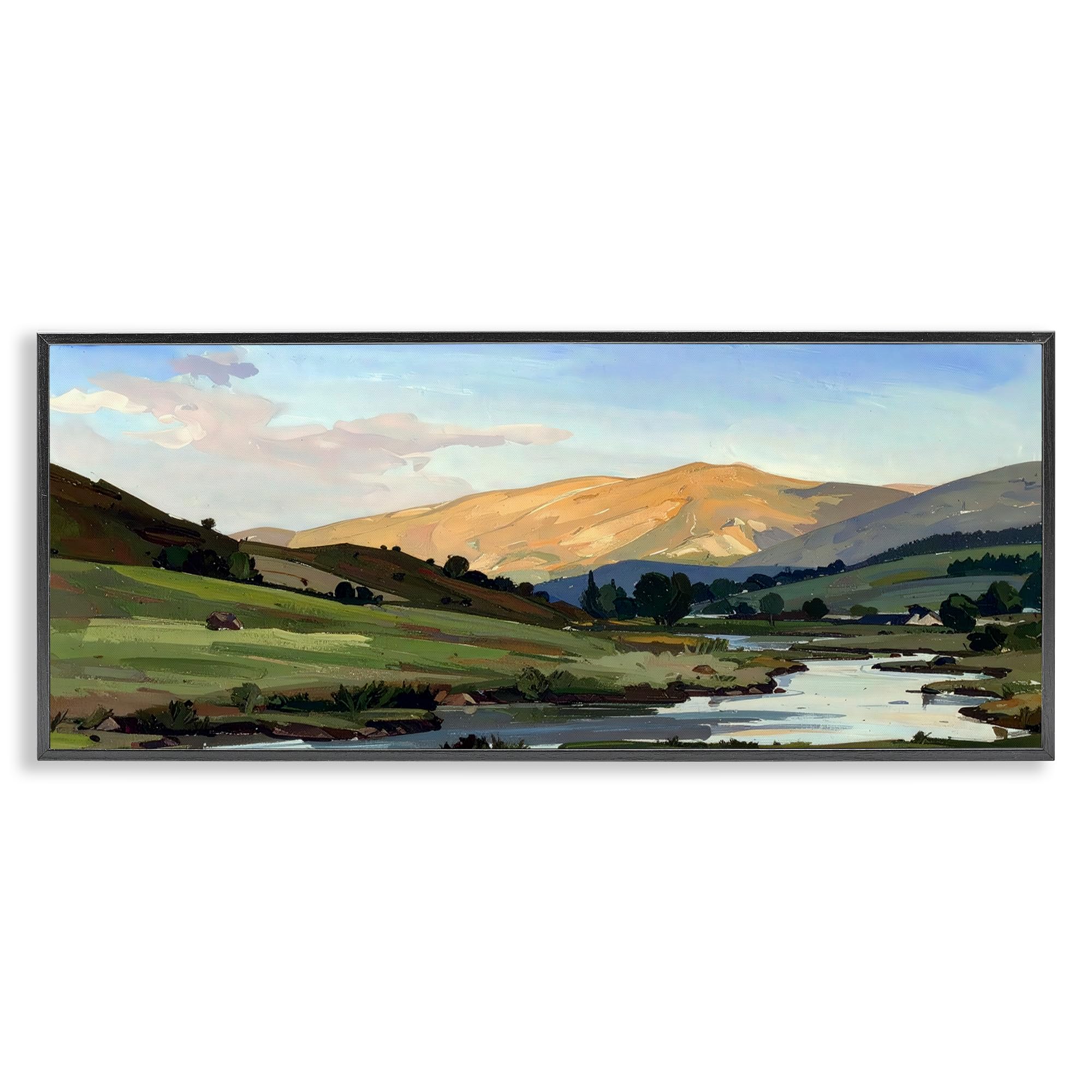 Stupell Industries Midnight Black (Textured) Valley Landscape Nature Travel, 13 X 30 Inch Framed Giclée Print