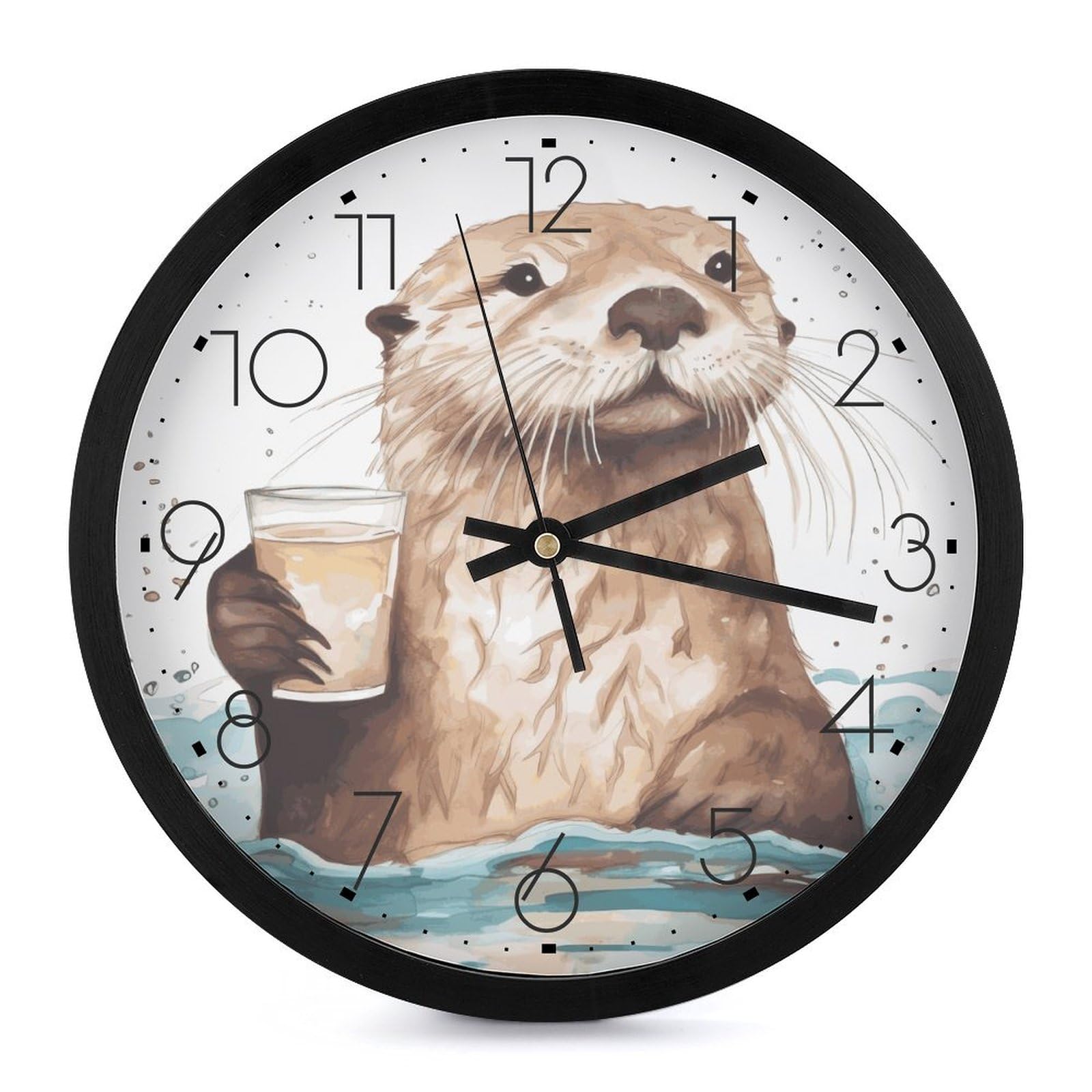 Horloge numérique loutre de mer 25,4 cm silencieuse pour chambre et bureau
