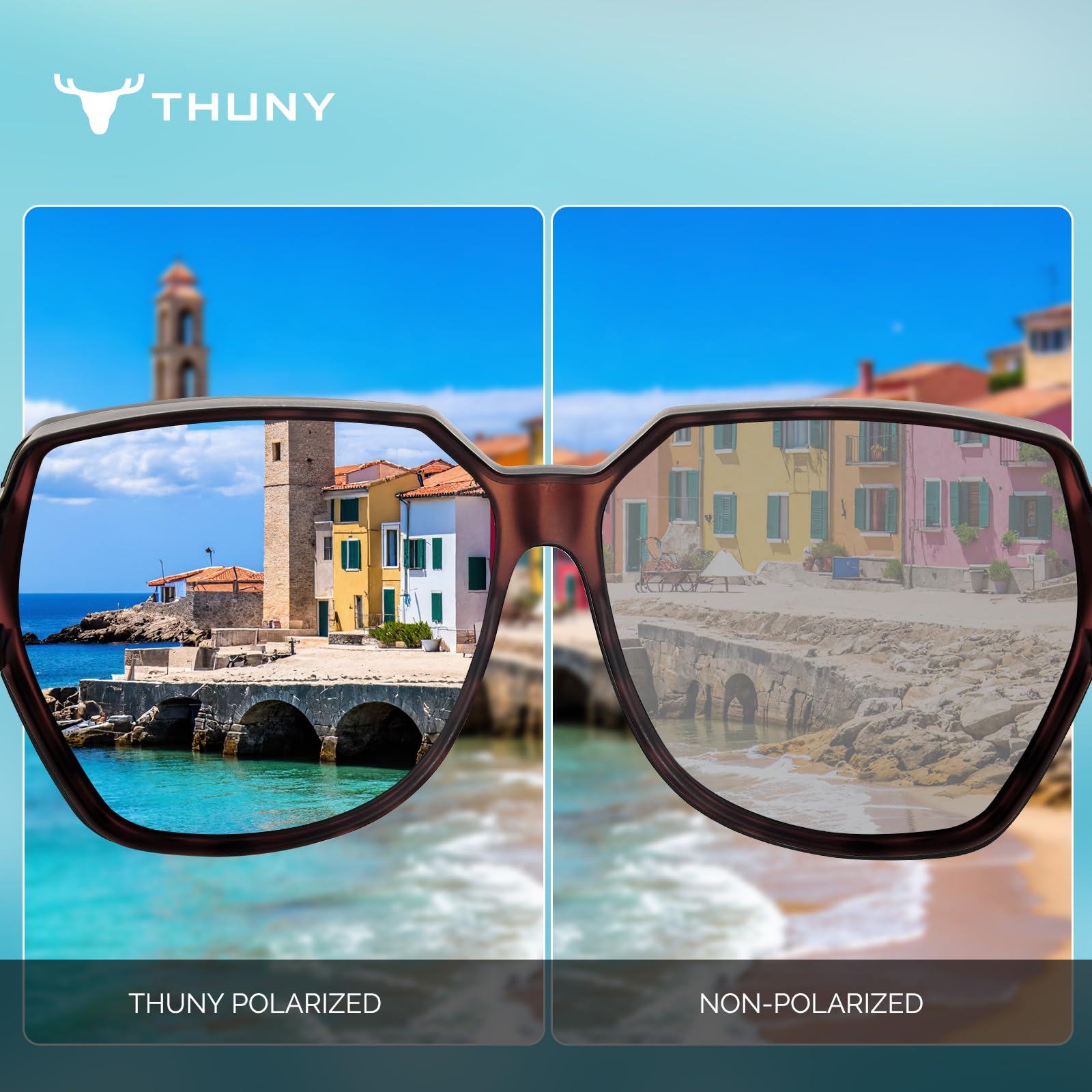 THUNY Lentes de sol polarizados para hombres y mujeres, lentes de sol de gran tamaño, protección UV400 para pesca y conducción