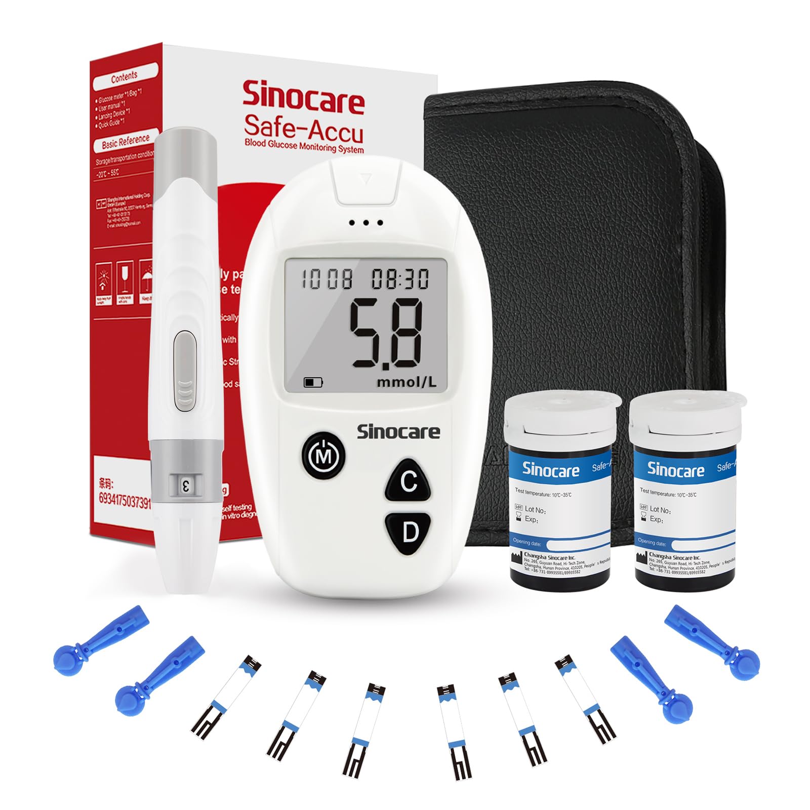 sinocareSafe Accu Blood Sugar Monitor, Diabetes Testing Kit with 50 No Coding Test Strips & 50 Lan., Blood Glucose Monitors, Safe Accu Blood Sugar Test Kit, in mmol/LClimatePartner certified