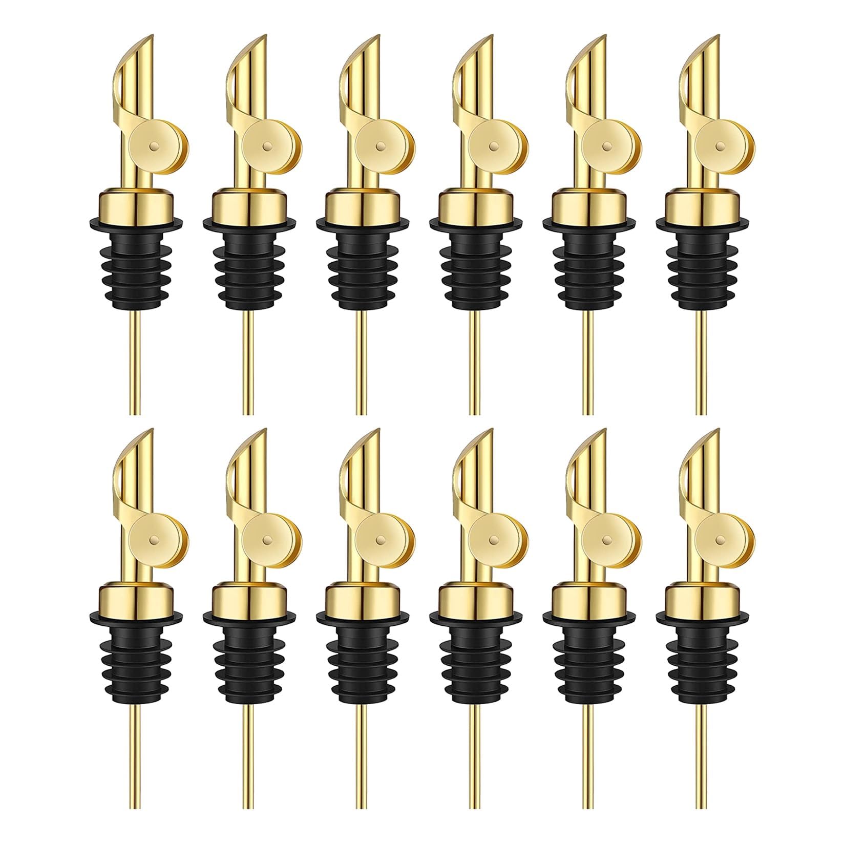 Pafuen 12 Pack Liquor Pour Spout, Oil Pourer, Olive Oil Pour Spout for Olive Oil Dispenser (Gold)