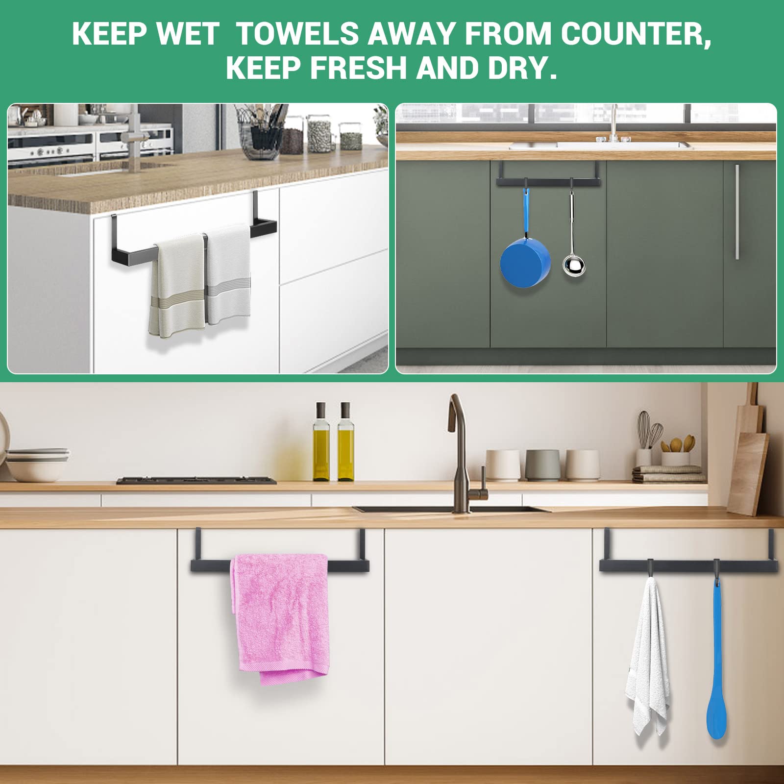 Porta Asciugamani Da Appendere Senza Forare - Gancio Per Ante Cucina E Bagno, Acciaio Inox, Bianco - Foto 5