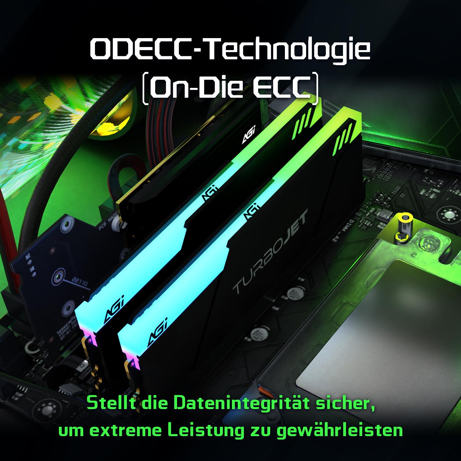 AGI UD858 TURBOJET RGB 32GB Kit 2x16GB DDR5 6400MHz UDIMM PC RAM Noir | Latenz CL36, 288-Pin, Desktop-Arbeitsspeicher kompatibel mit AMD EXPO und Intel XMP. Optimiert fuer PC Gaming