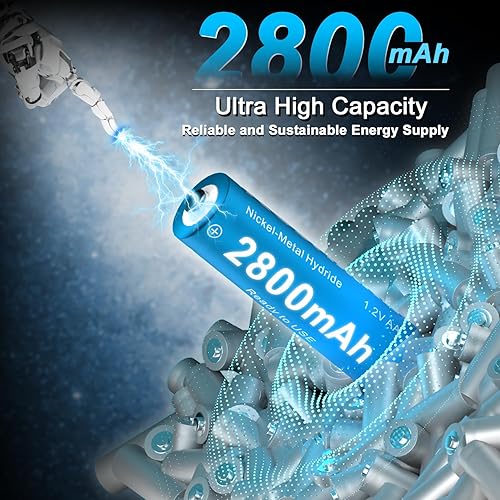 Miniatura 2 de 16 pilas AA recargables con cargadores, baterías Ni-MH de 1.2 V con 16 x 2800 mAh AA de alta capacidad, 800 ciclos, precarga con cargador tipo C y