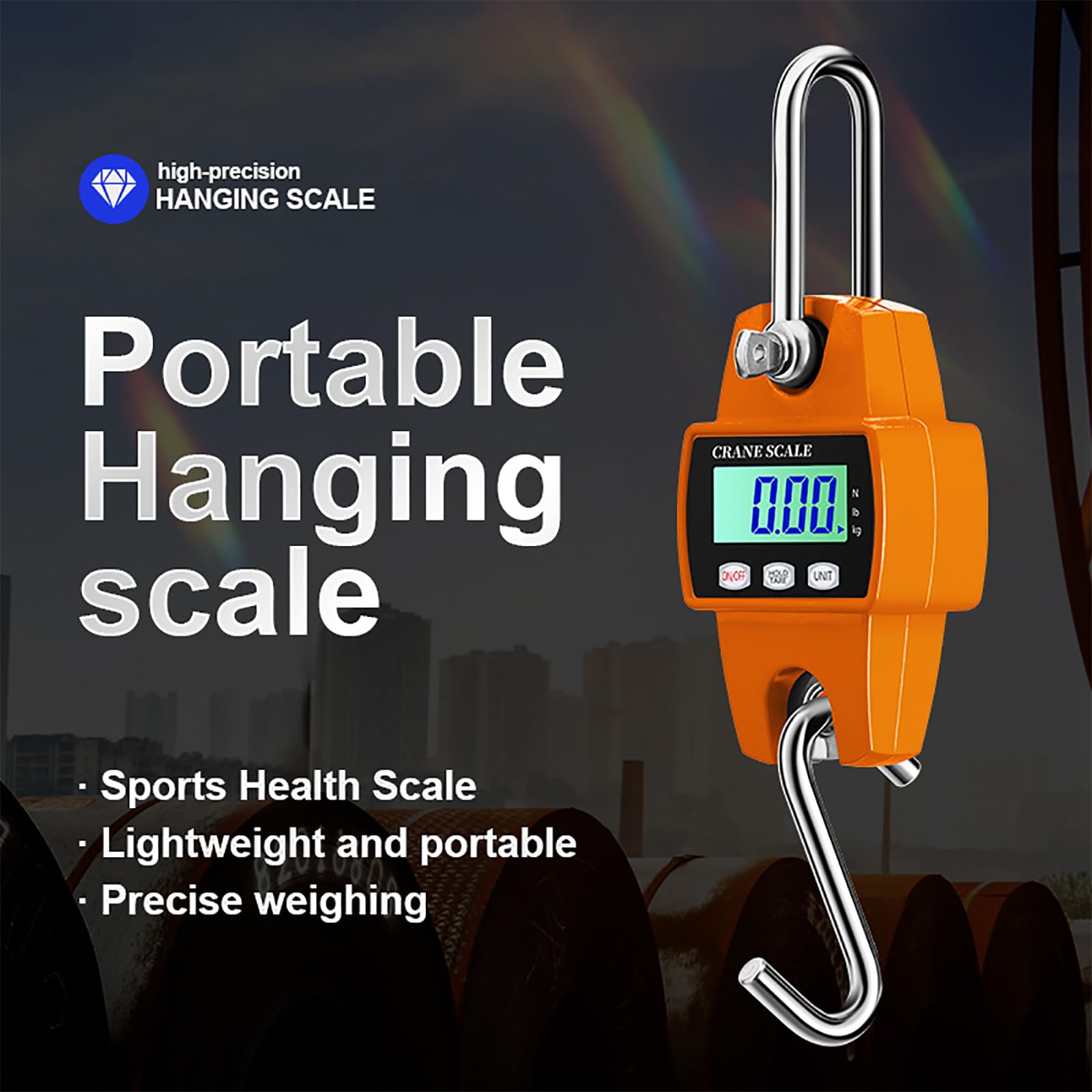 Báscula de grúa Industrial portátil, báscula Colgante Digital Industrial de 300 kg con retroiluminación LCD, Cambio de Unidad/Cero para sitios de construcción, Viajes, mercados, Pesca
