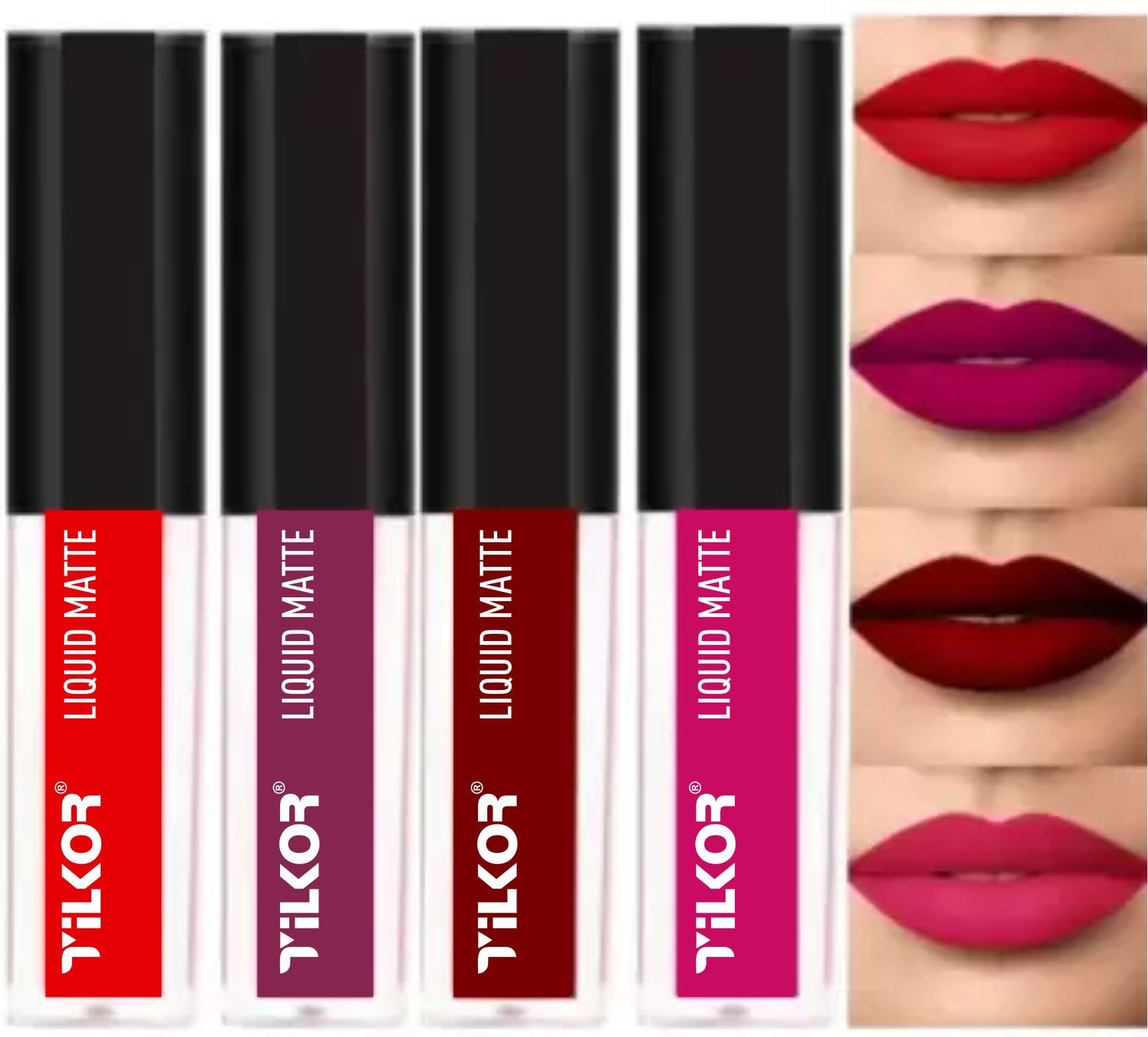 Liquid Lipstick Set | Waterproof, Non-Transfer, Long Lasting & Lightweight Lip Color | High Shine, Moisturizing & Long Lasting Lip Gloss for Women - 5 ml (Red 2, Pack of 4)-image-25