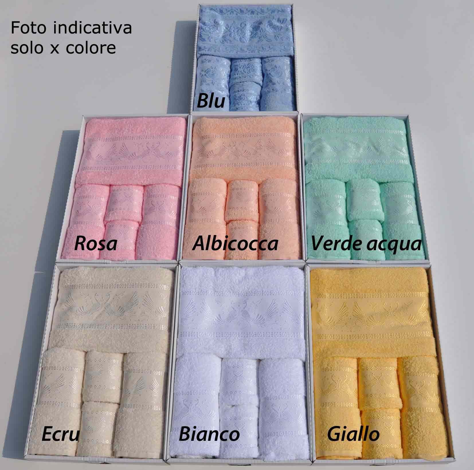 Casatessile Rose Set 5 pz Asciugamani Coordinati Set Asciugamani Bagno in Cotone - Rosa