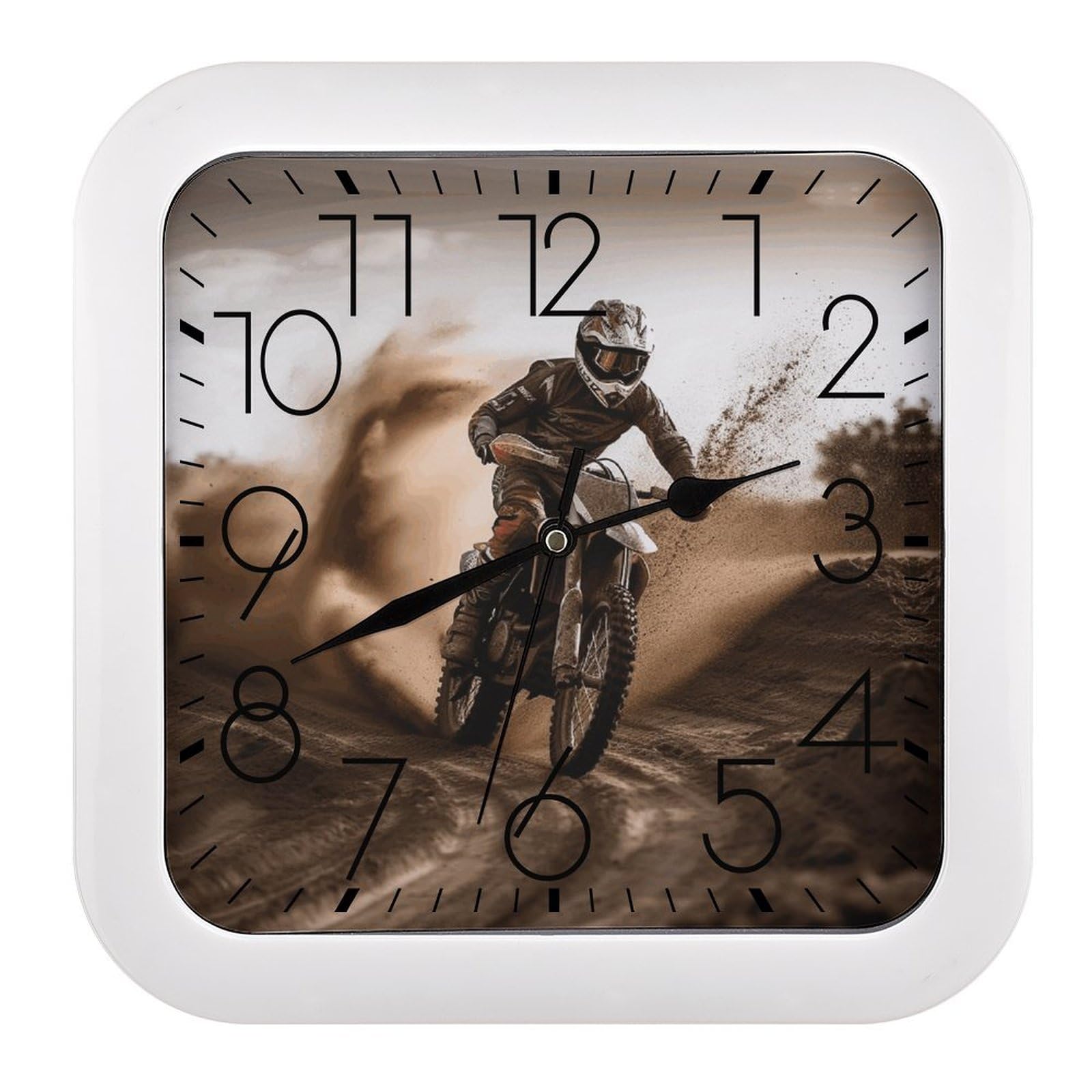 MUSM 10.2 X 10.2 Inch Modern Motocross Wall Clock Battery Operated High Accuracy Decorative Square Clocks for Kitchen Bedroom Living Room Home Office Porch