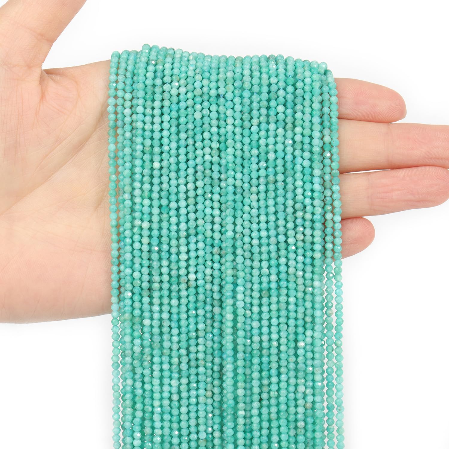 4mm 90pcs Natural Amazonite Stone Beads, Songxi Small Faceted Round Loose Gemstone Beads for Jewelry Making, DIY Art and Craft, Bracelet Beads for Necklace (1 Strand)