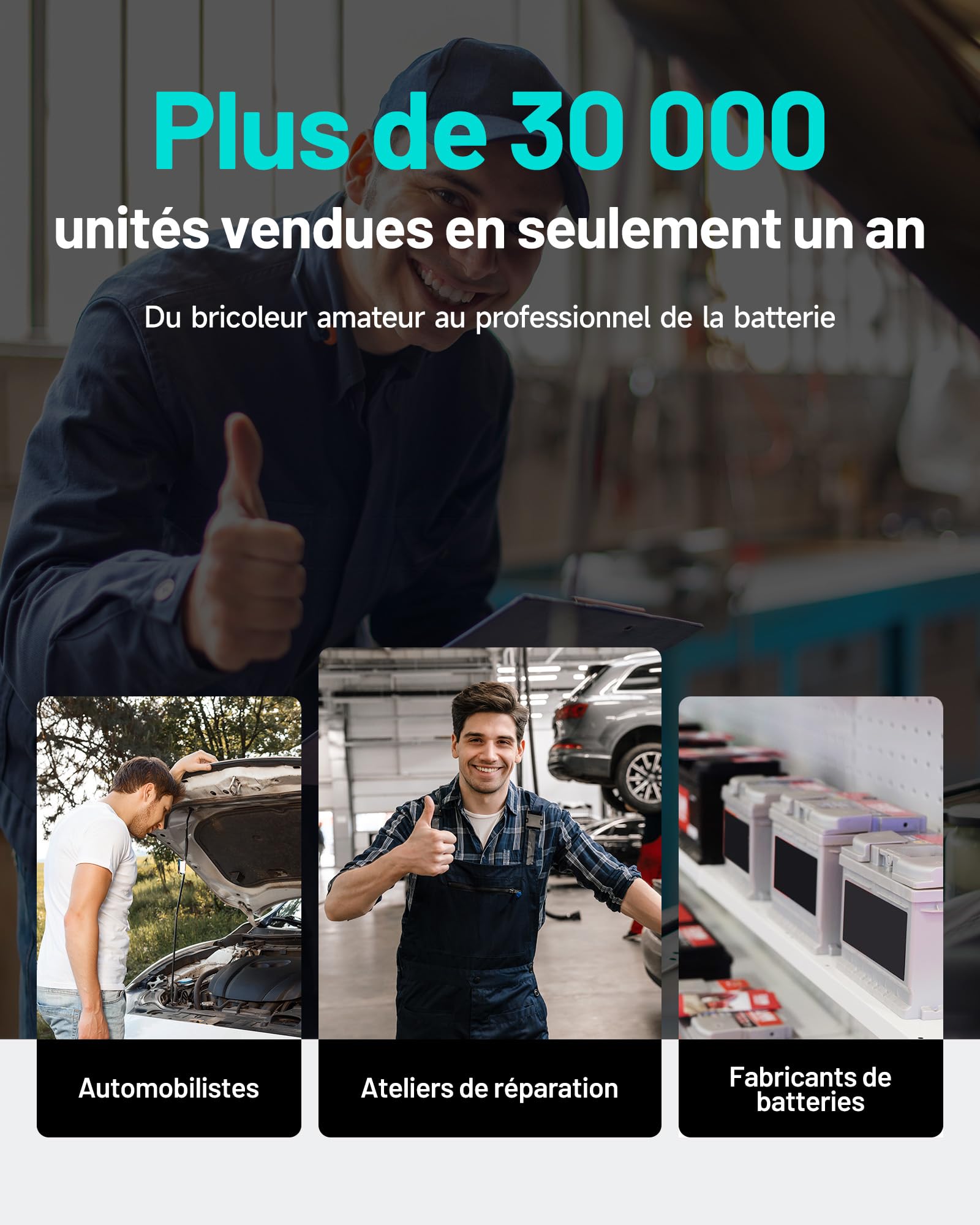 TOPDON Testeur de batterie BT200 12V 24V testeur batterie voiture Test de Lancement Test de Recharge pour Batteries 100-2000 CCA